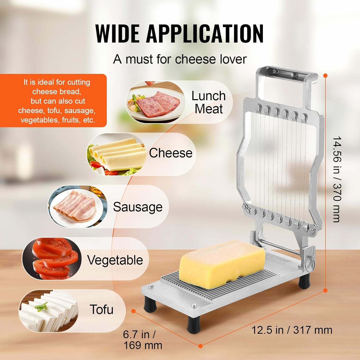 image:imageVEVOR Cheese Slicer Butter Cutter with 02 UltraThin Cheeser Butter Cutting Blade Detachable Cheese Slicer Wire Aluminum Alloy Commercial Cheese Cutter with 316 Stainless Steel Knife Wire039 078