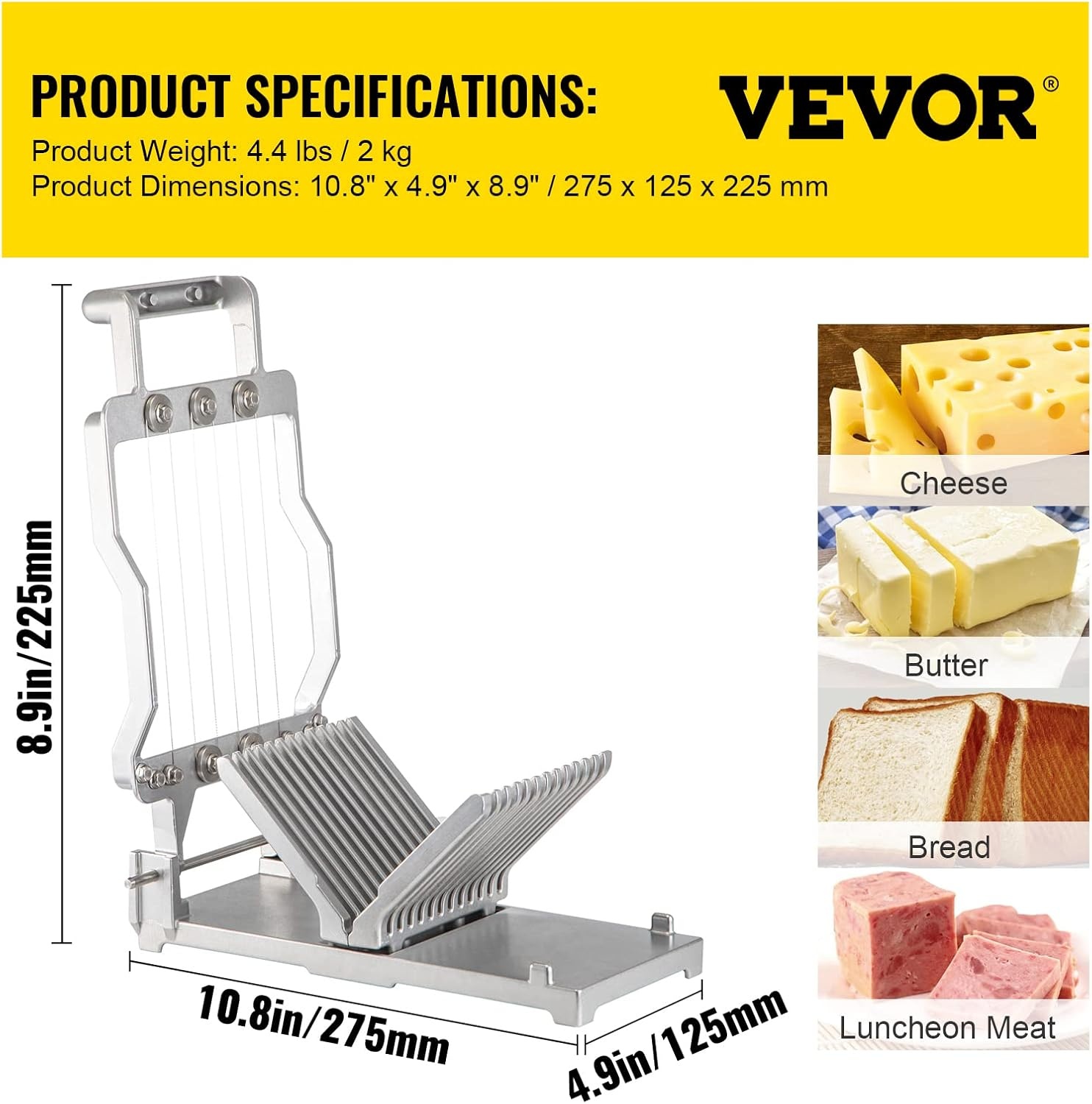 image:imageVEVOR Cheese Slicer Butter Cutter with 02 UltraThin Cheeser Butter Cutting Blade Detachable Cheese Slicer Wire Aluminum Alloy Commercial Cheese Cutter with 316 Stainless Steel Knife WireNormal