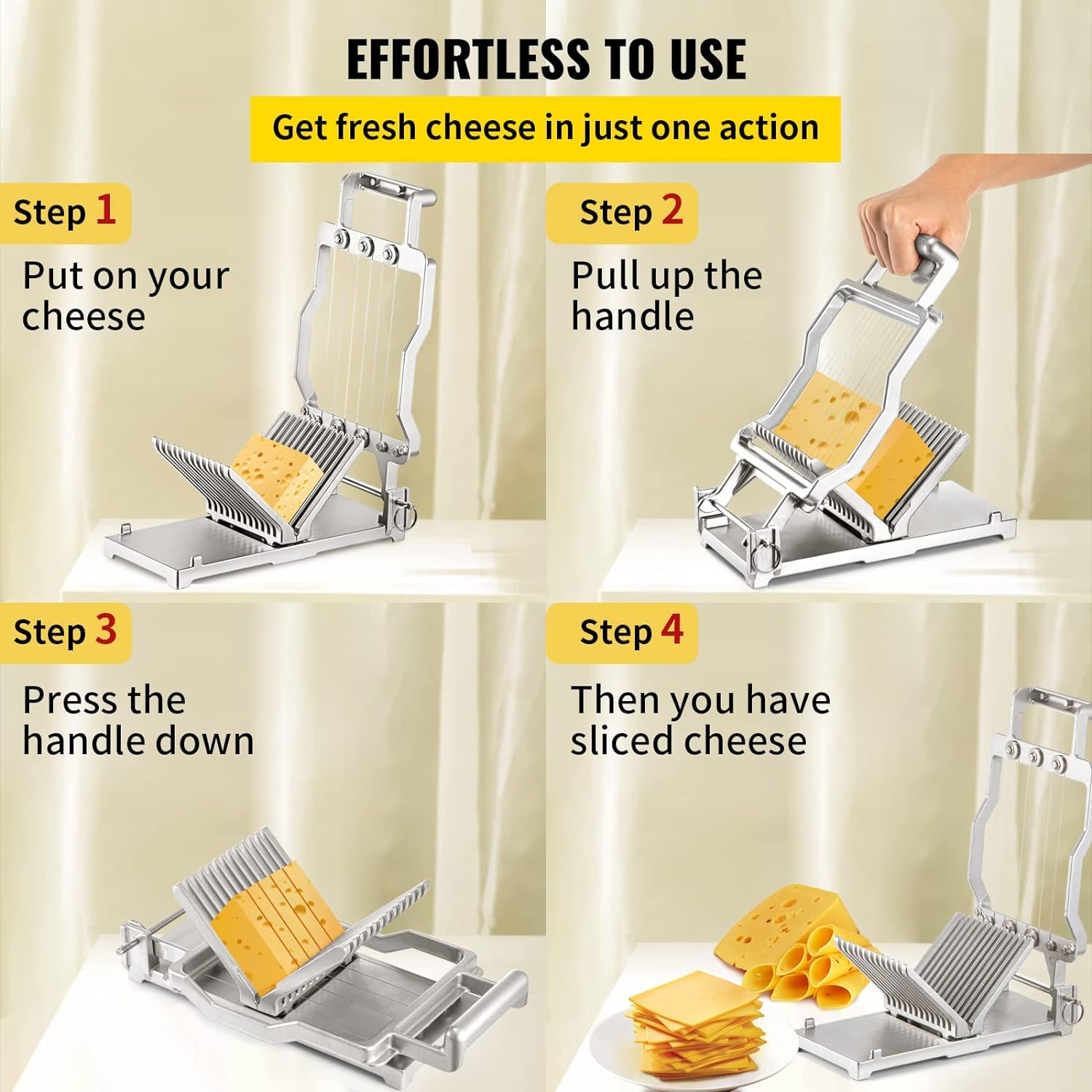 image:imageVEVOR Cheese Slicer Butter Cutter with 02 UltraThin Cheeser Butter Cutting Blade Detachable Cheese Slicer Wire Aluminum Alloy Commercial Cheese Cutter with 316 Stainless Steel Knife WireNormal