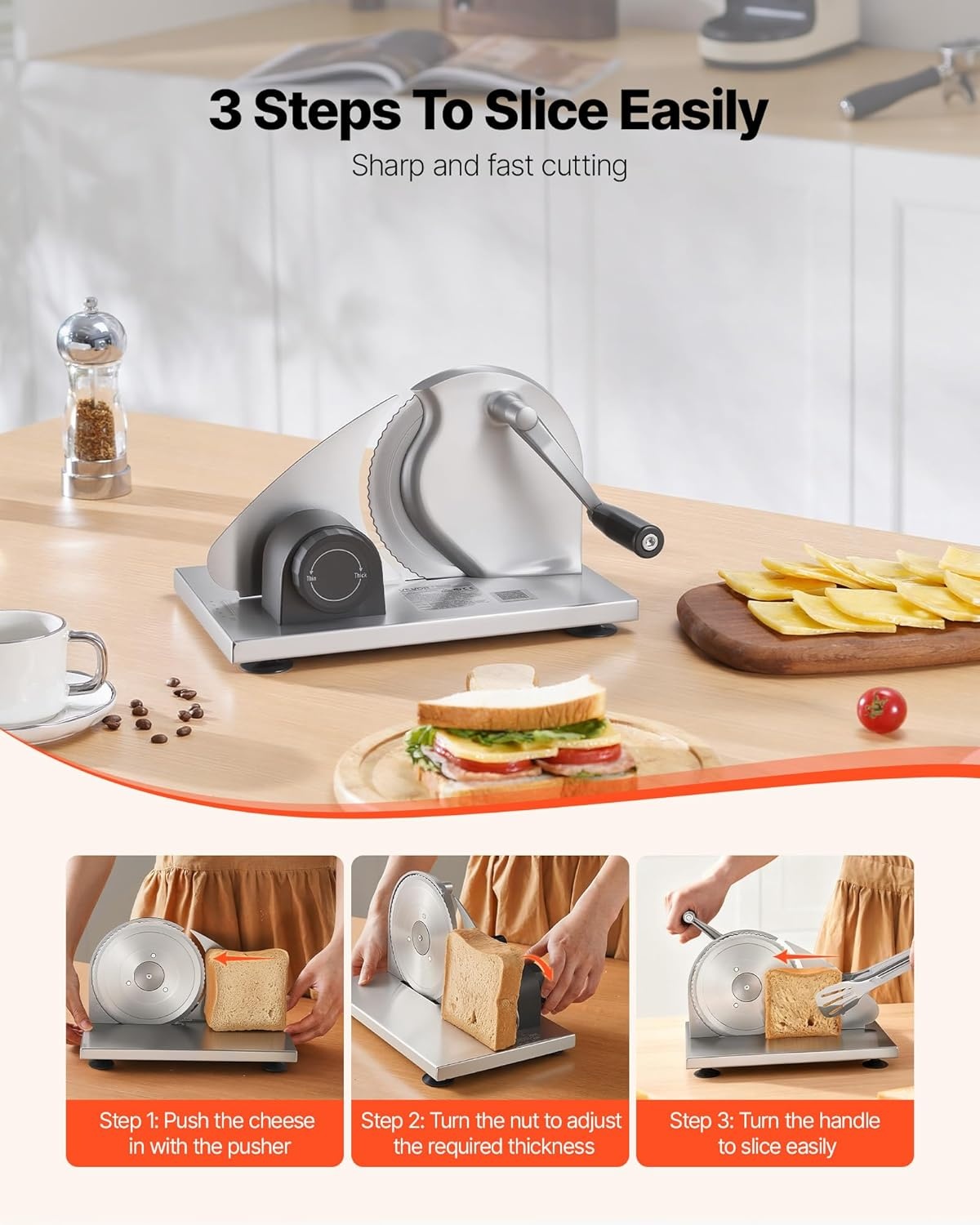 image:imageVEVOR Cheese Slicer Butter Cutter with 02 UltraThin Cheeser Butter Cutting Blade Detachable Cheese Slicer Wire Aluminum Alloy Commercial Cheese Cutter with 316 Stainless Steel Knife Wire122 x 1004 x 748 in