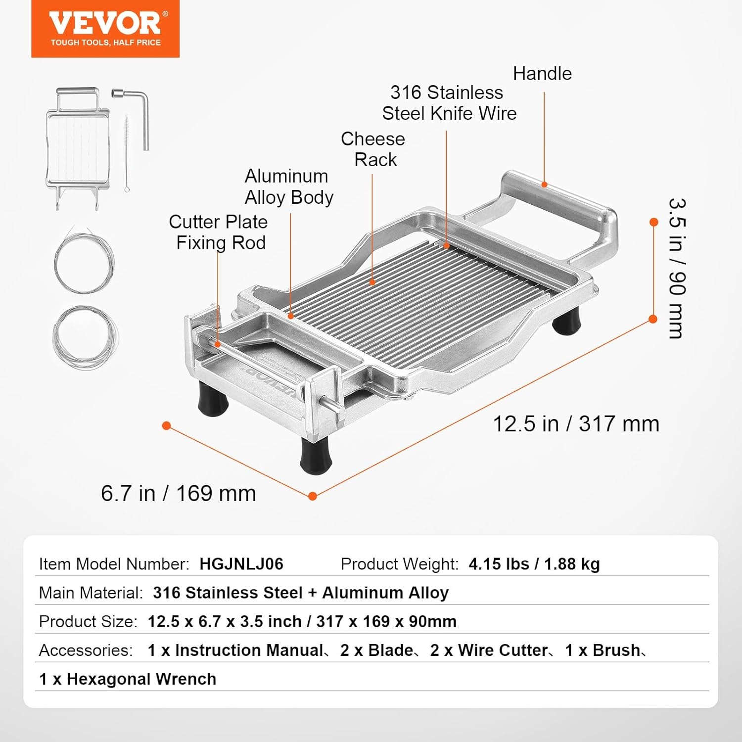 image:imageVEVOR Cheese Slicer Butter Cutter with 02 UltraThin Cheeser Butter Cutting Blade Detachable Cheese Slicer Wire Aluminum Alloy Commercial Cheese Cutter with 316 Stainless Steel Knife Wire039 078