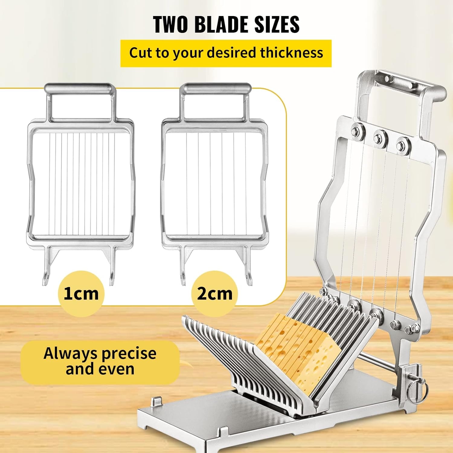 image:imageVEVOR Cheese Slicer Butter Cutter with 02 UltraThin Cheeser Butter Cutting Blade Detachable Cheese Slicer Wire Aluminum Alloy Commercial Cheese Cutter with 316 Stainless Steel Knife WireNormal