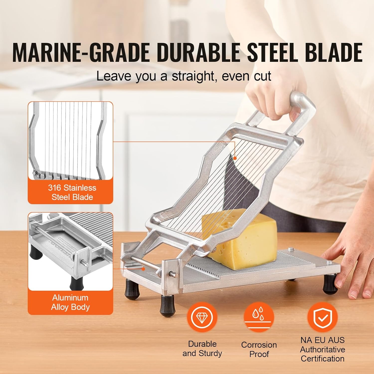 image:imageVEVOR Cheese Slicer Butter Cutter with 02 UltraThin Cheeser Butter Cutting Blade Detachable Cheese Slicer Wire Aluminum Alloy Commercial Cheese Cutter with 316 Stainless Steel Knife Wire039 078