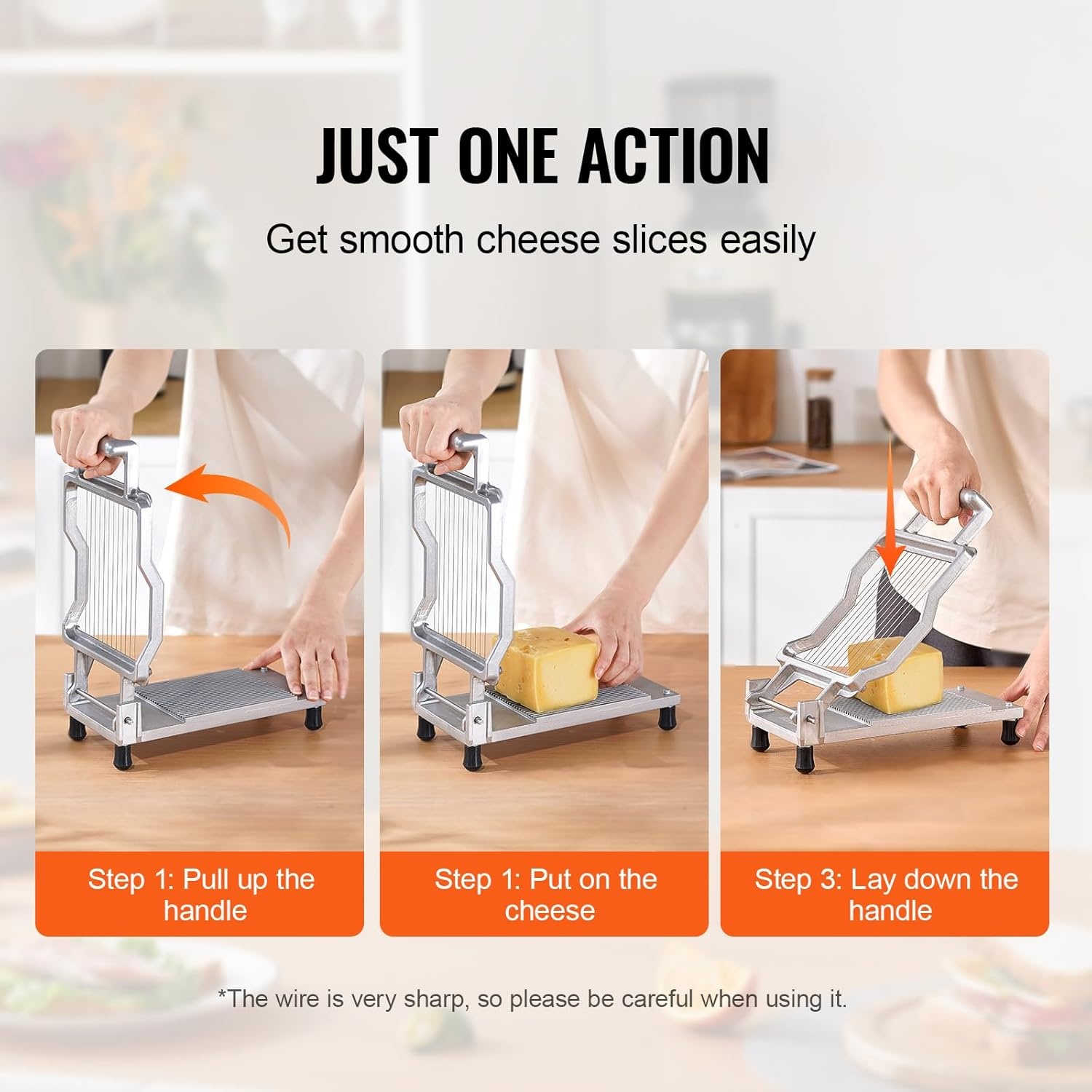 image:imageVEVOR Cheese Slicer Butter Cutter with 02 UltraThin Cheeser Butter Cutting Blade Detachable Cheese Slicer Wire Aluminum Alloy Commercial Cheese Cutter with 316 Stainless Steel Knife Wire039 078