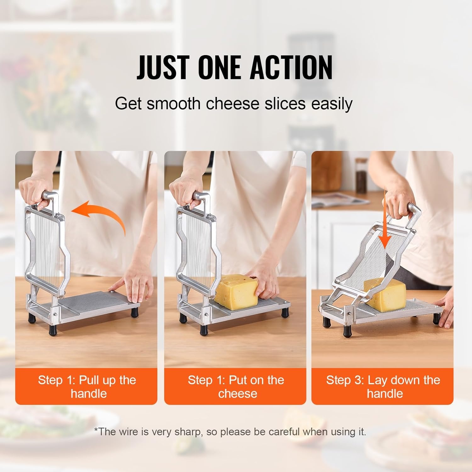 image:imageVEVOR Cheese Slicer Butter Cutter with 02 UltraThin Cheeser Butter Cutting Blade Detachable Cheese Slicer Wire Aluminum Alloy Commercial Cheese Cutter with 316 Stainless Steel Knife Wire02