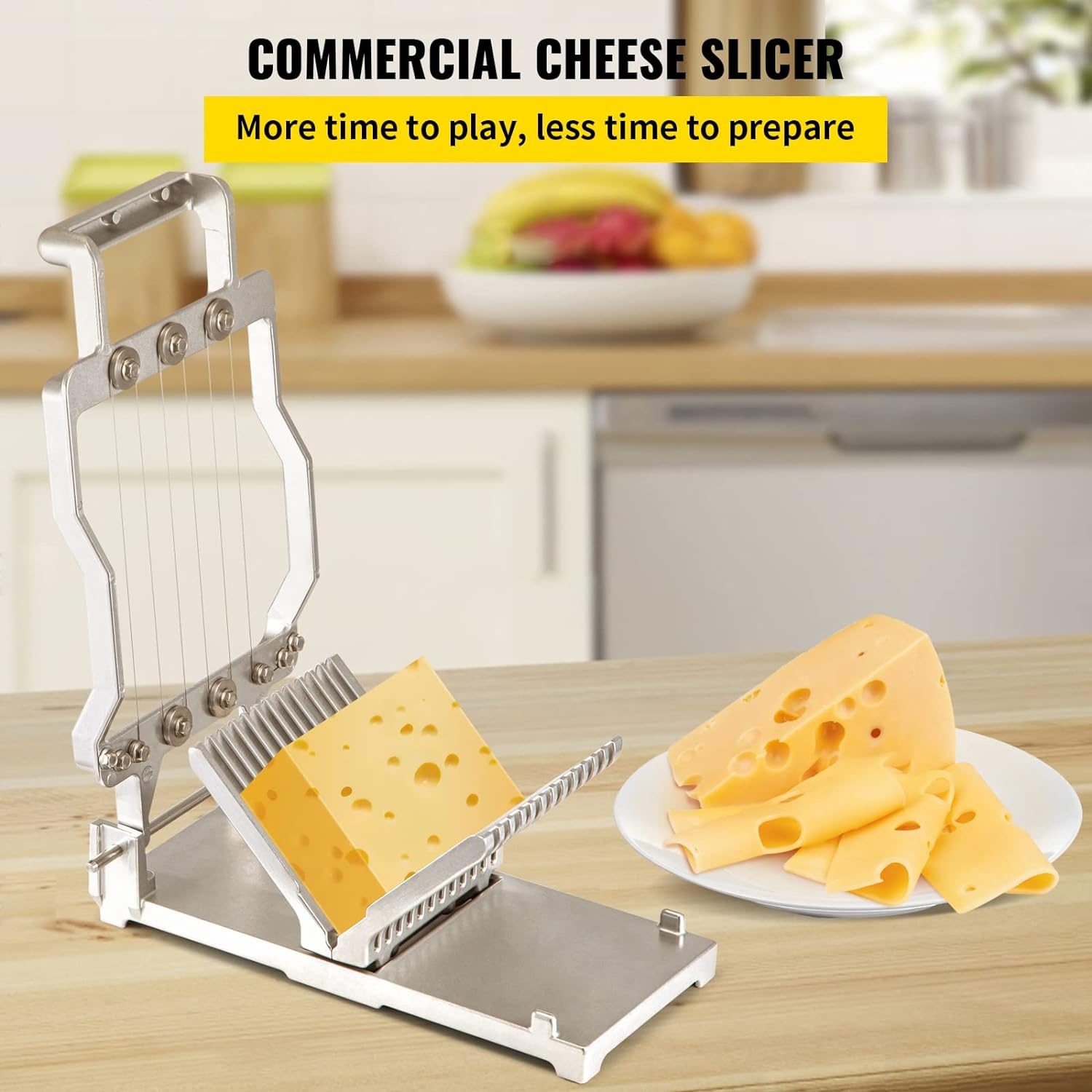 image:imageVEVOR Cheese Slicer Butter Cutter with 02 UltraThin Cheeser Butter Cutting Blade Detachable Cheese Slicer Wire Aluminum Alloy Commercial Cheese Cutter with 316 Stainless Steel Knife WireNormal