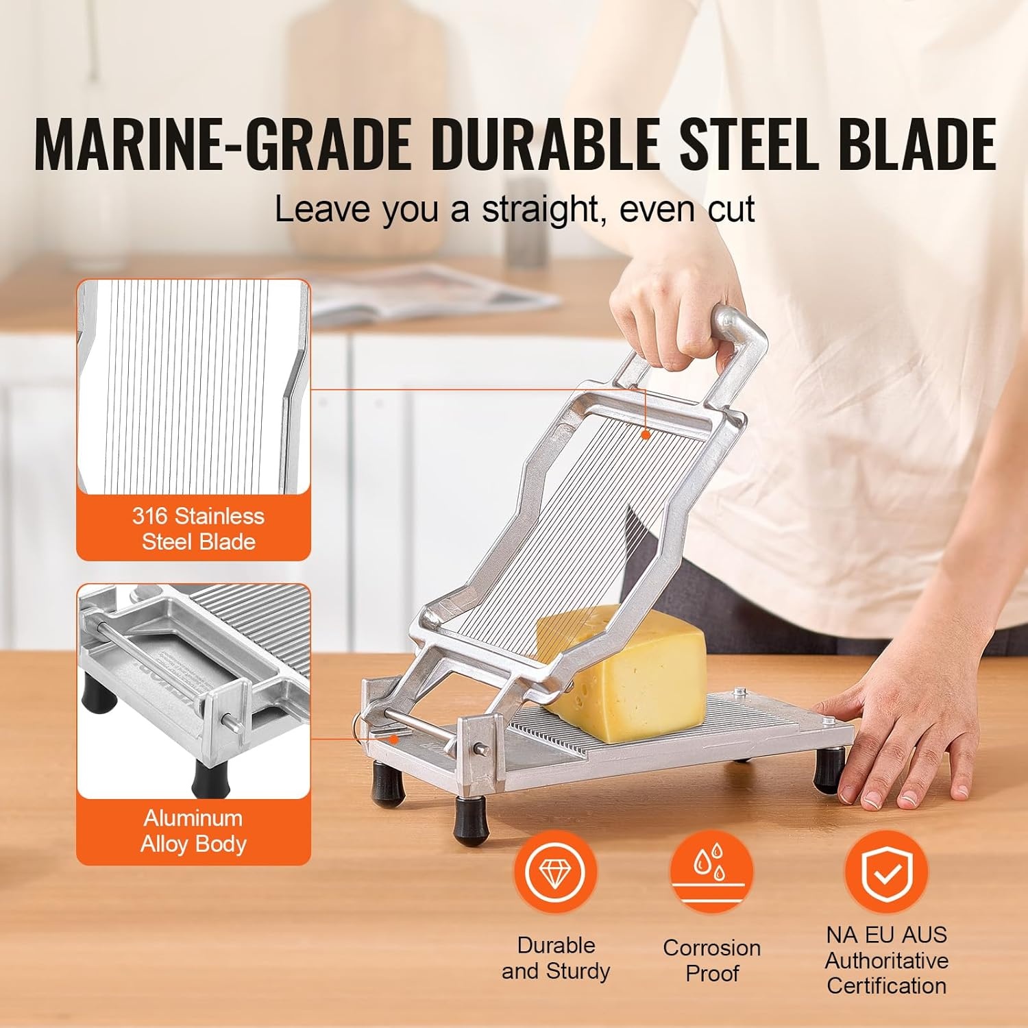 image:imageVEVOR Cheese Slicer Butter Cutter with 02 UltraThin Cheeser Butter Cutting Blade Detachable Cheese Slicer Wire Aluminum Alloy Commercial Cheese Cutter with 316 Stainless Steel Knife Wire02