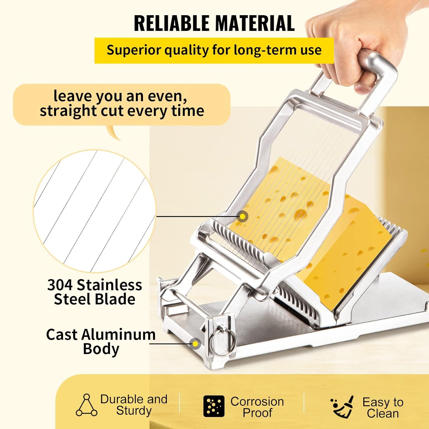 image:imageVEVOR Cheese Slicer Butter Cutter with 02 UltraThin Cheeser Butter Cutting Blade Detachable Cheese Slicer Wire Aluminum Alloy Commercial Cheese Cutter with 316 Stainless Steel Knife WireNormal