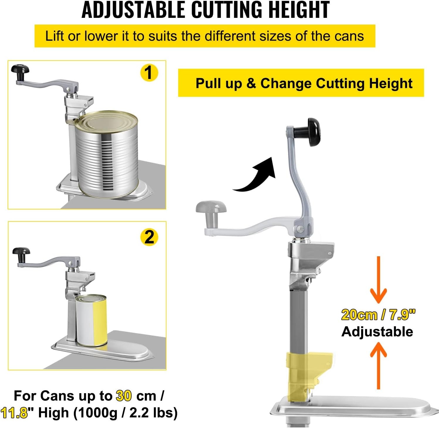 image:imageVEVOR Commercial Can Opener 18948cm Long Stainless Steel Manual Table Can Opener for Up to 11830cm Tall Fixed with Clamp or Screws Ergonomic Swing Handle amp One Spare Knife for Restaurants