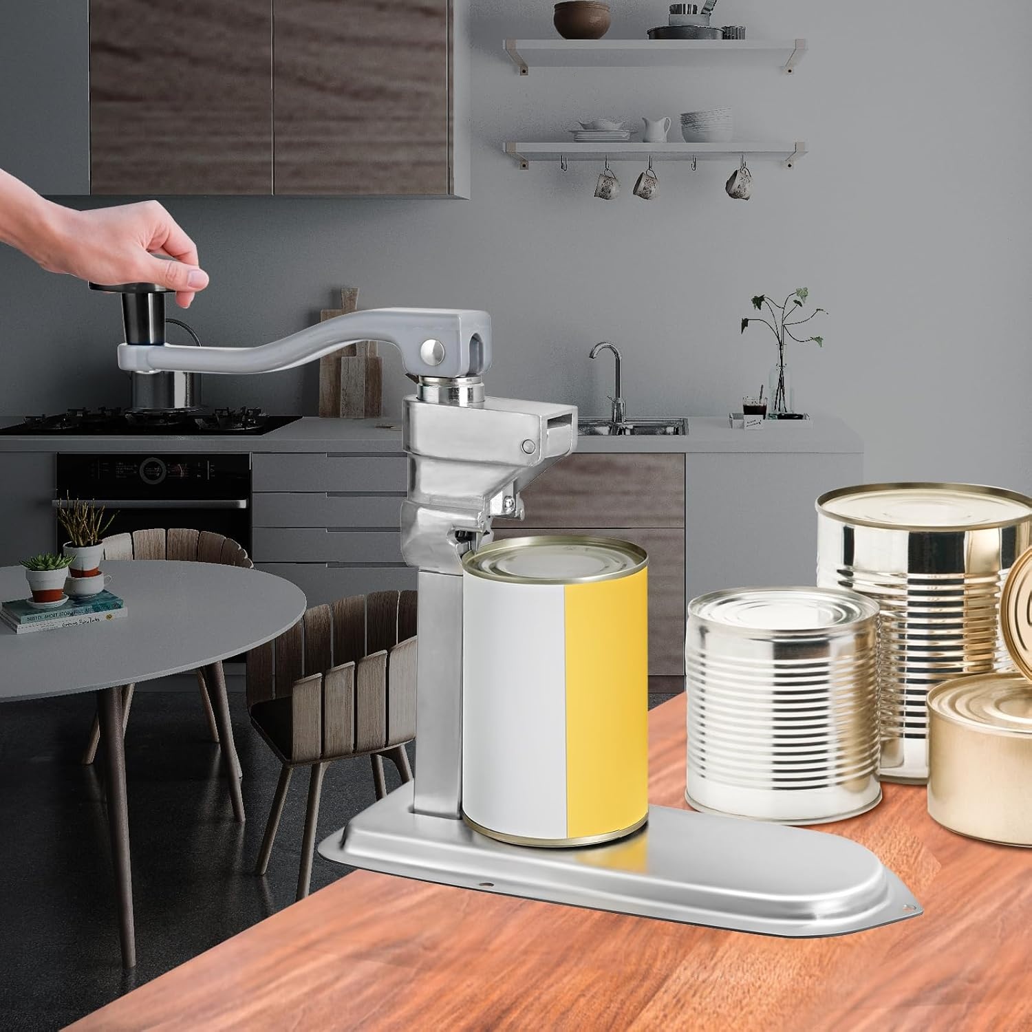 image:imageVEVOR Commercial Can Opener 18948cm Long Stainless Steel Manual Table Can Opener for Up to 11830cm Tall Fixed with Clamp or Screws Ergonomic Swing Handle amp One Spare Knife for Restaurants