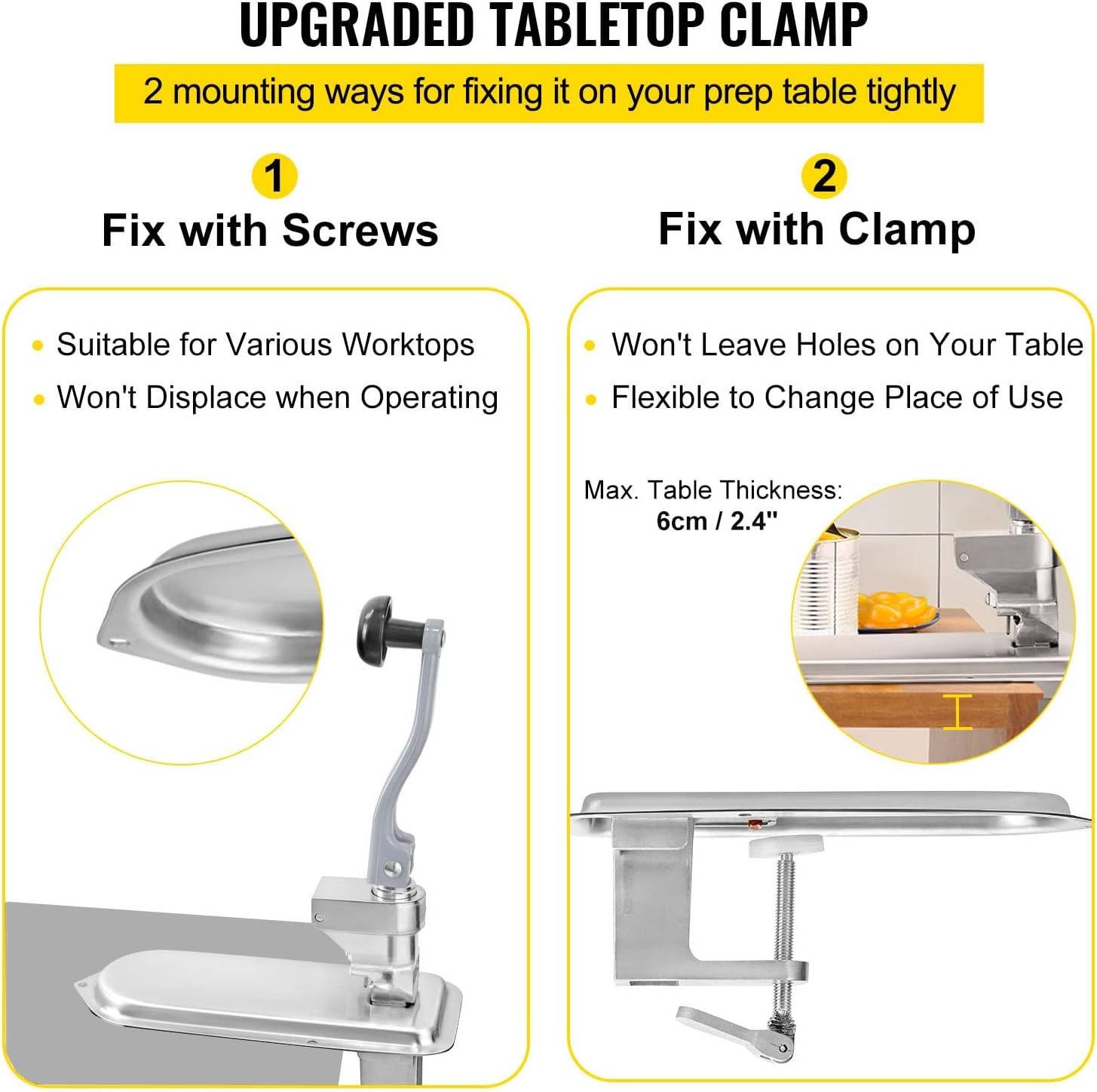 image:imageVEVOR Commercial Can Opener 18948cm Long Stainless Steel Manual Table Can Opener for Up to 11830cm Tall Fixed with Clamp or Screws Ergonomic Swing Handle amp One Spare Knife for Restaurants