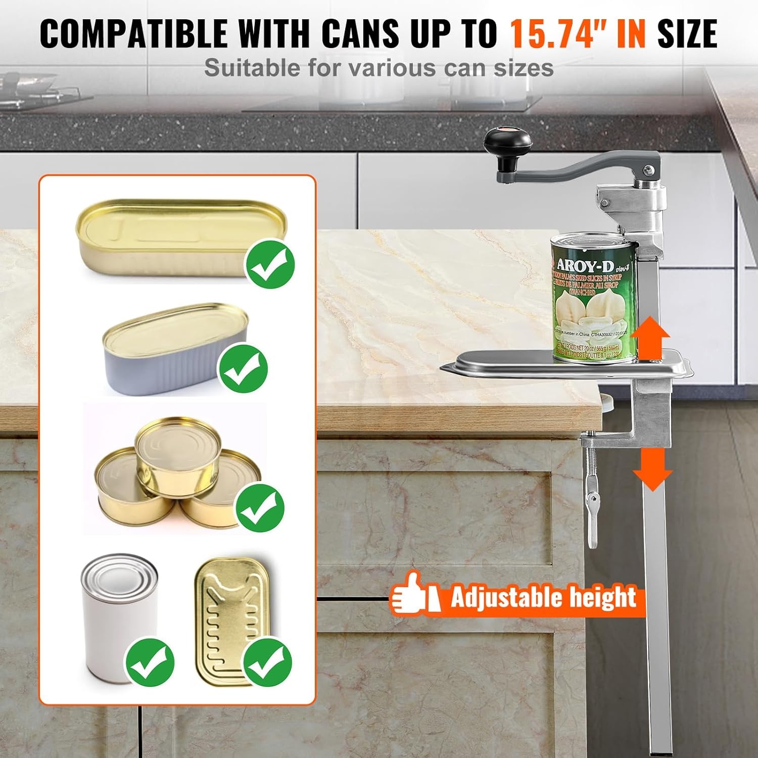 image:imageVEVOR Commercial Can Opener HeavyDuty Manual Tabletop Cans Opener for Cans Up to 118 in Height HeightAdjustable Professional Can Openers Fixed with Screws for Restaurant Hotel and Food Store23 in cans up to 157 in