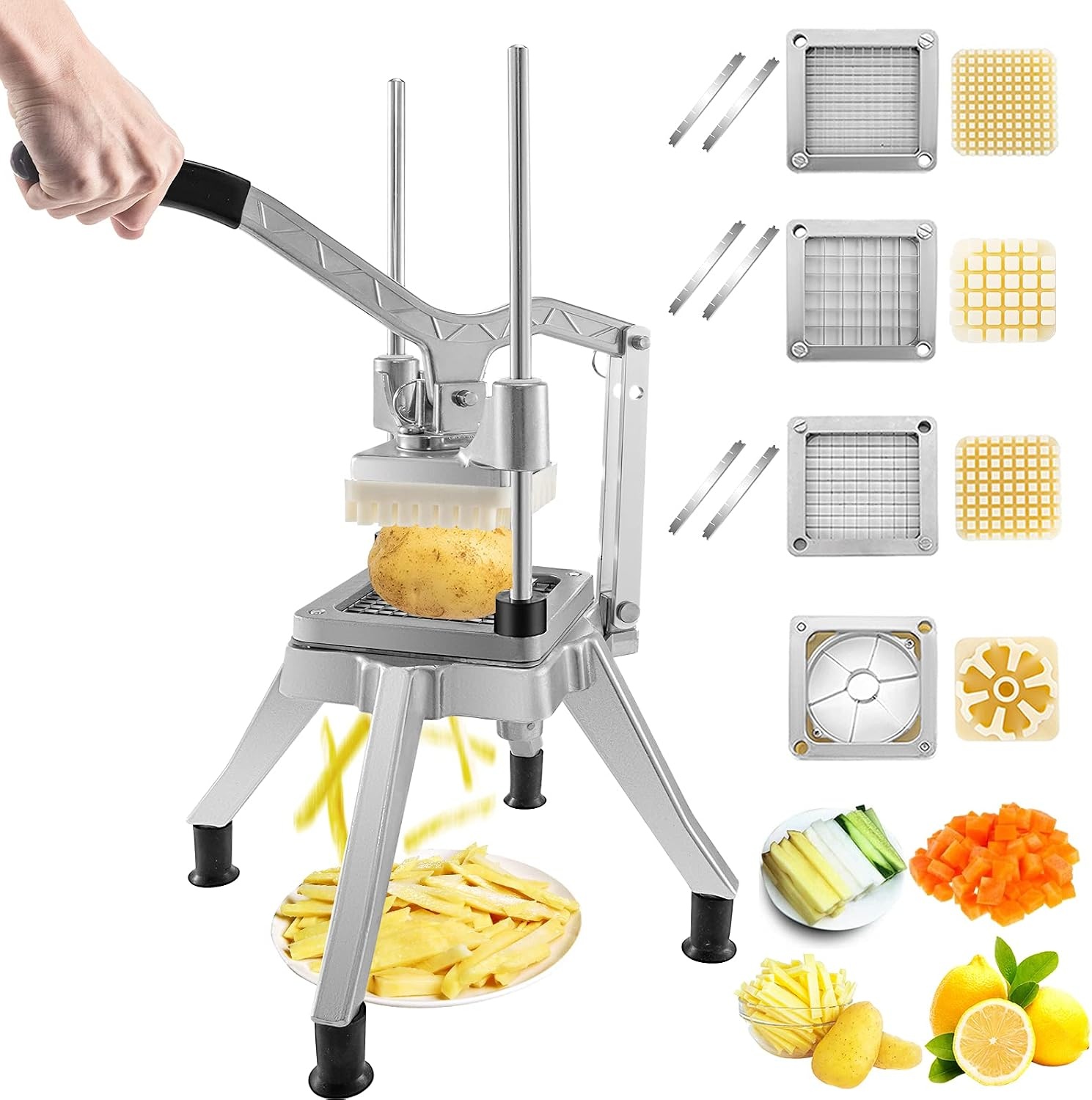 image:imageVEVOR Commercial Chopper with 4 Replacement Blades Commercial Vegetable Chopper Stainless Steel French Fry Cutter Potato Dicer amp Slicer Commercial Vegetable Fruit Chopper for Restaurants amp Home Kitche866 x 866 x 1969