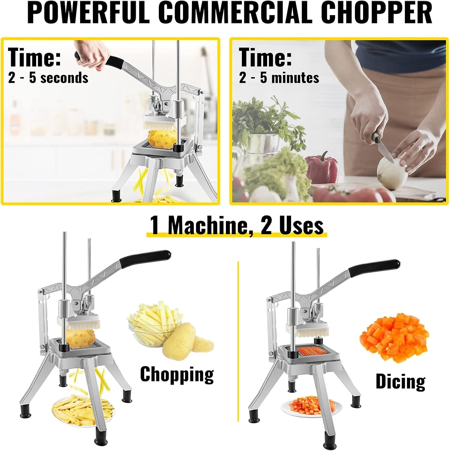 image:imageVEVOR Commercial Chopper with 4 Replacement Blades Commercial Vegetable Chopper Stainless Steel French Fry Cutter Potato Dicer amp Slicer Commercial Vegetable Fruit Chopper for Restaurants amp Home Kitche866 x 866 x 1969