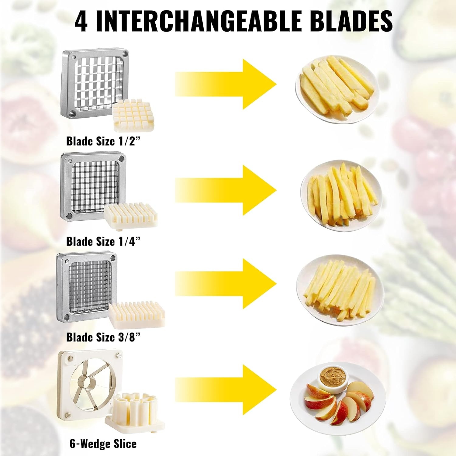 image:imageVEVOR Commercial Chopper with 4 Replacement Blades Commercial Vegetable Chopper Stainless Steel French Fry Cutter Potato Dicer amp Slicer Commercial Vegetable Fruit Chopper for Restaurants amp Home Kitche866 x 866 x 1969