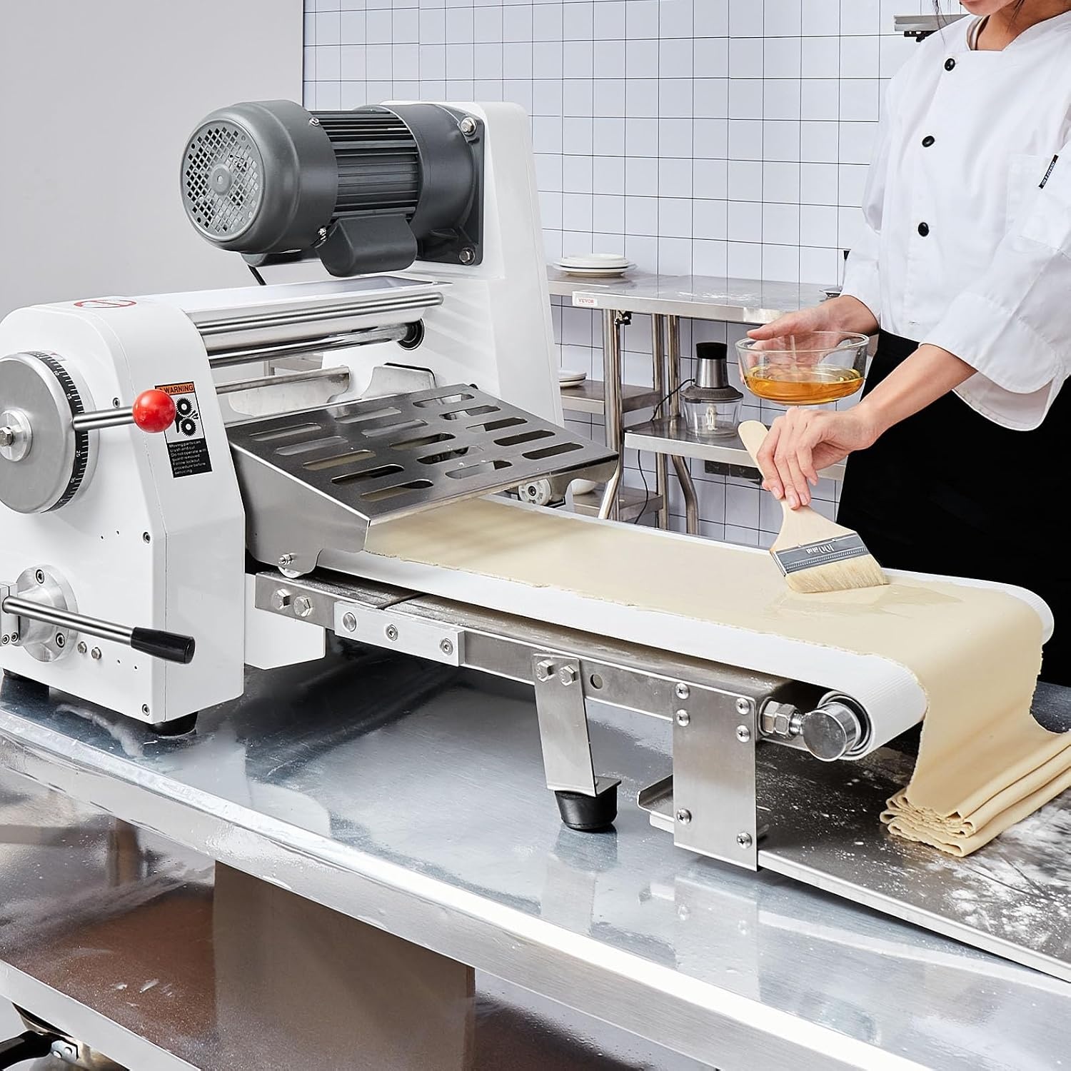 image:imageVEVOR Commercial Dough Sheeter Machine 197Inch Reversible Puff Pastry Sheeter and Fondant Roller Electric Dough Roller 014 Adjustable Thickness Folding Dough Sheeter for Bakeries Pastries197 inch