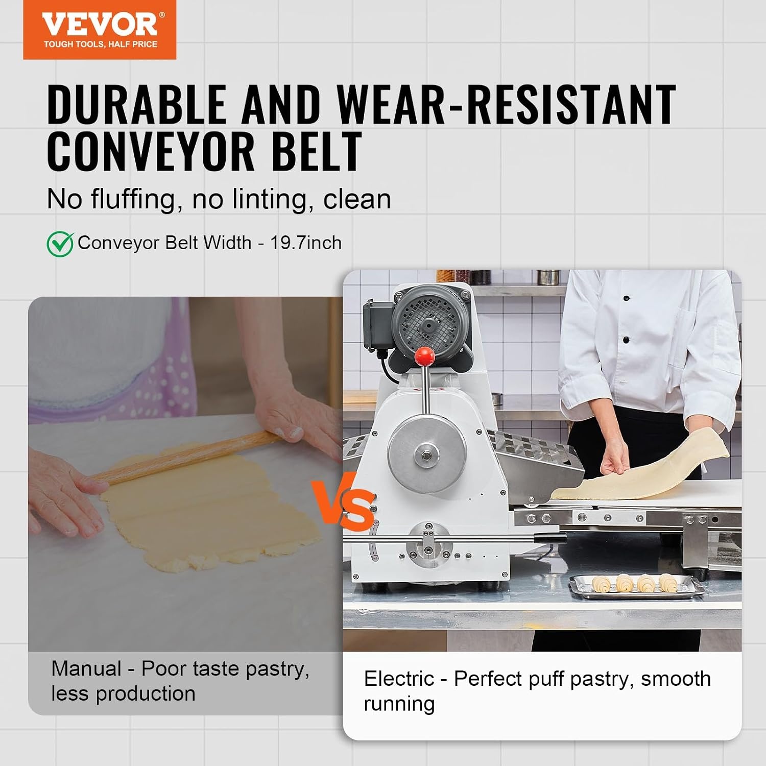 image:imageVEVOR Commercial Dough Sheeter Machine 197Inch Reversible Puff Pastry Sheeter and Fondant Roller Electric Dough Roller 014 Adjustable Thickness Folding Dough Sheeter for Bakeries Pastries197 inch