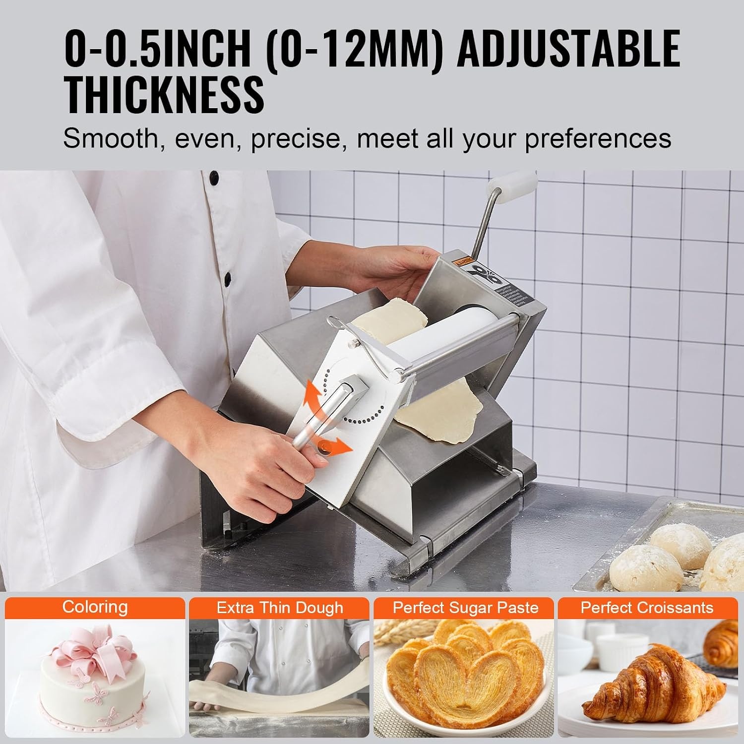 image:imageVEVOR Commercial Dough Sheeter Machine 197Inch Reversible Puff Pastry Sheeter and Fondant Roller Electric Dough Roller 014 Adjustable Thickness Folding Dough Sheeter for Bakeries Pastries11 inch