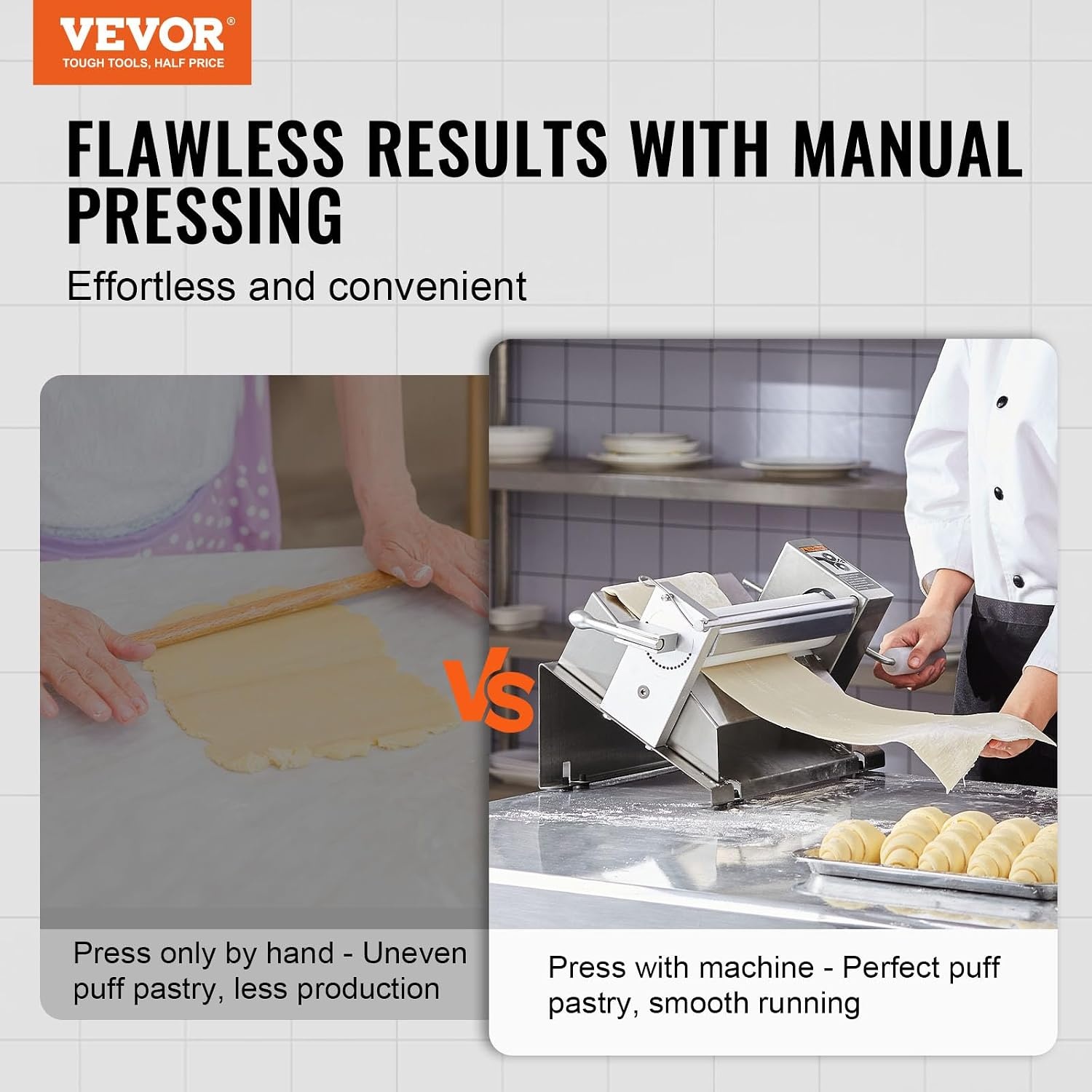 image:imageVEVOR Commercial Dough Sheeter Machine 197Inch Reversible Puff Pastry Sheeter and Fondant Roller Electric Dough Roller 014 Adjustable Thickness Folding Dough Sheeter for Bakeries Pastries11 inch
