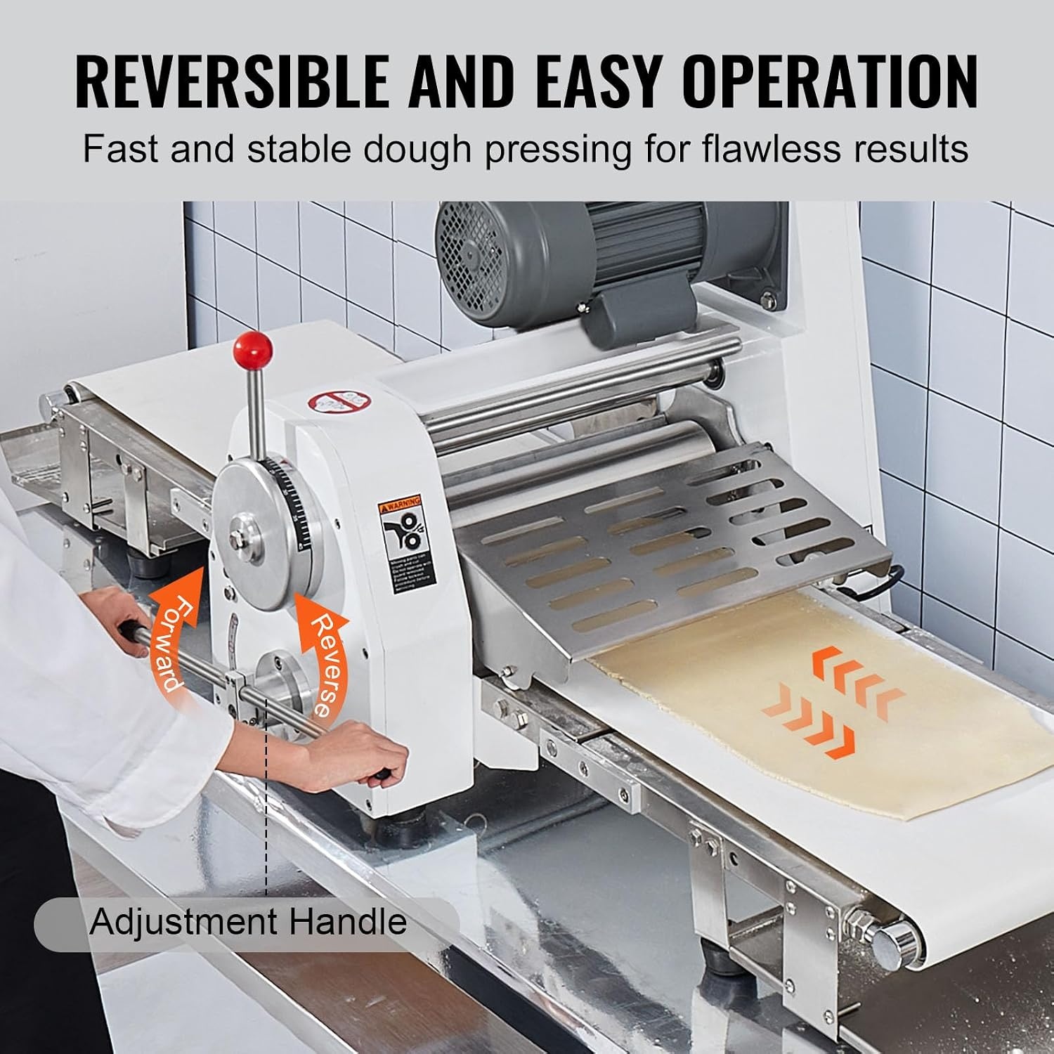 image:imageVEVOR Commercial Dough Sheeter Machine 197Inch Reversible Puff Pastry Sheeter and Fondant Roller Electric Dough Roller 014 Adjustable Thickness Folding Dough Sheeter for Bakeries Pastries197 inch