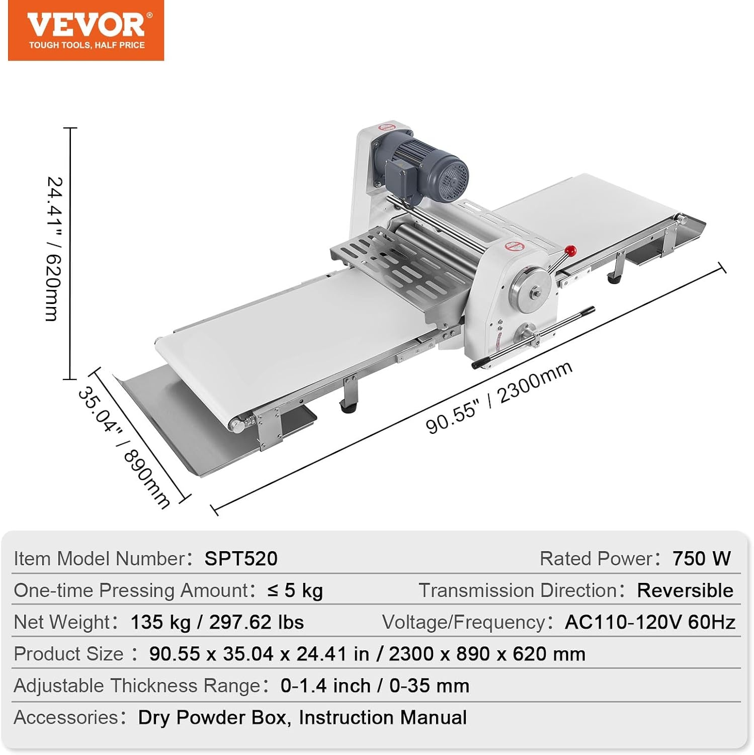 image:imageVEVOR Commercial Dough Sheeter Machine 197Inch Reversible Puff Pastry Sheeter and Fondant Roller Electric Dough Roller 014 Adjustable Thickness Folding Dough Sheeter for Bakeries Pastries197 inch
