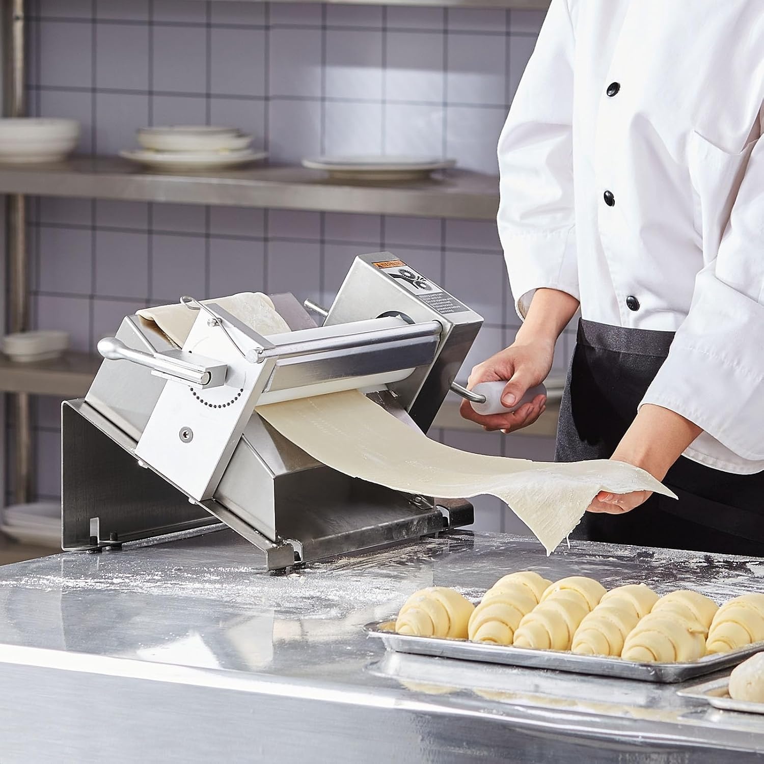 image:imageVEVOR Commercial Dough Sheeter Machine 197Inch Reversible Puff Pastry Sheeter and Fondant Roller Electric Dough Roller 014 Adjustable Thickness Folding Dough Sheeter for Bakeries Pastries11 inch