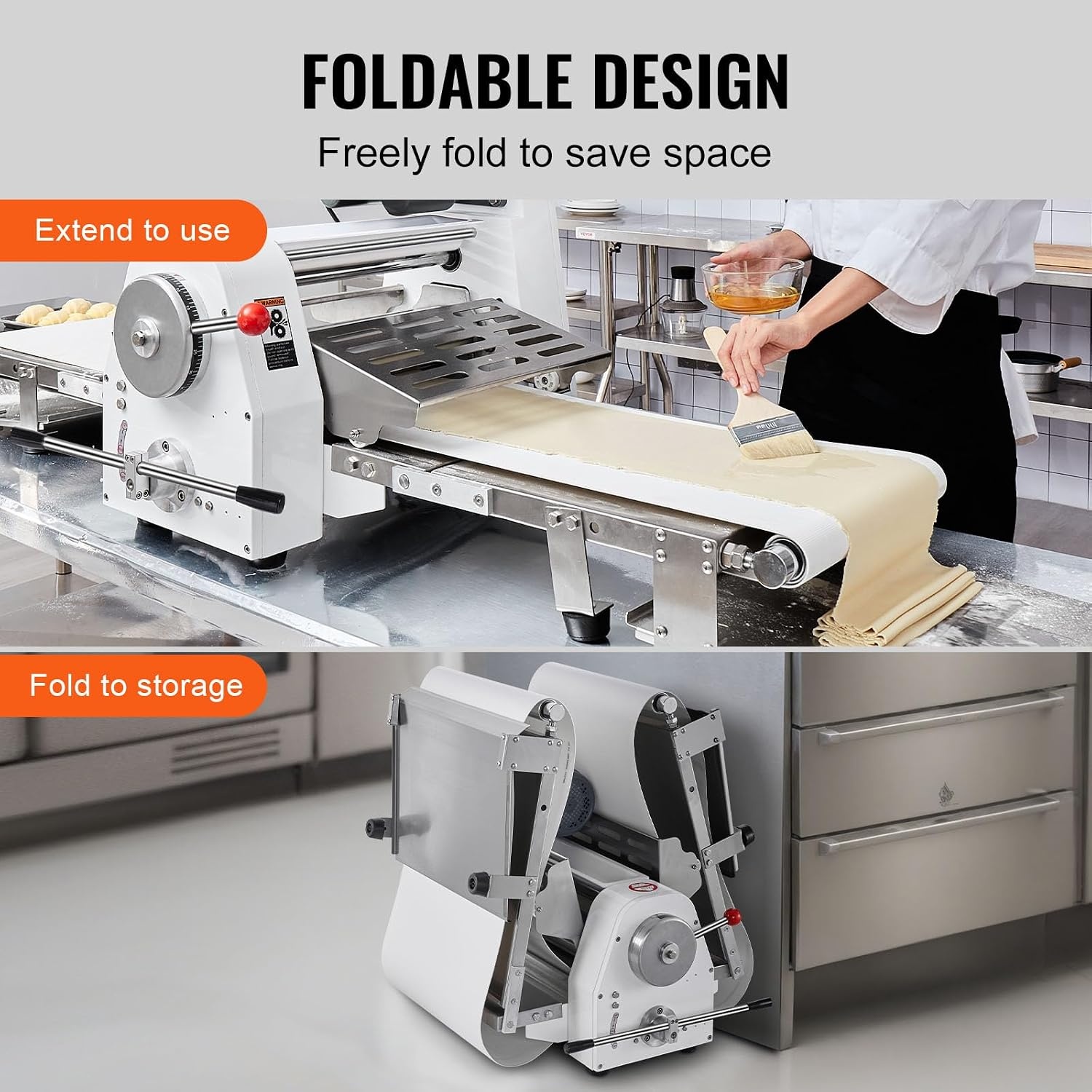 image:imageVEVOR Commercial Dough Sheeter Machine 197Inch Reversible Puff Pastry Sheeter and Fondant Roller Electric Dough Roller 014 Adjustable Thickness Folding Dough Sheeter for Bakeries Pastries197 inch