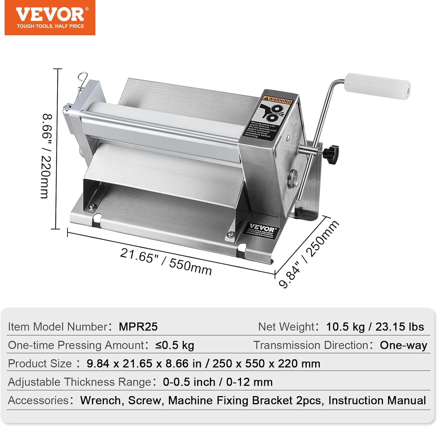image:imageVEVOR Commercial Dough Sheeter Machine 197Inch Reversible Puff Pastry Sheeter and Fondant Roller Electric Dough Roller 014 Adjustable Thickness Folding Dough Sheeter for Bakeries Pastries11 inch