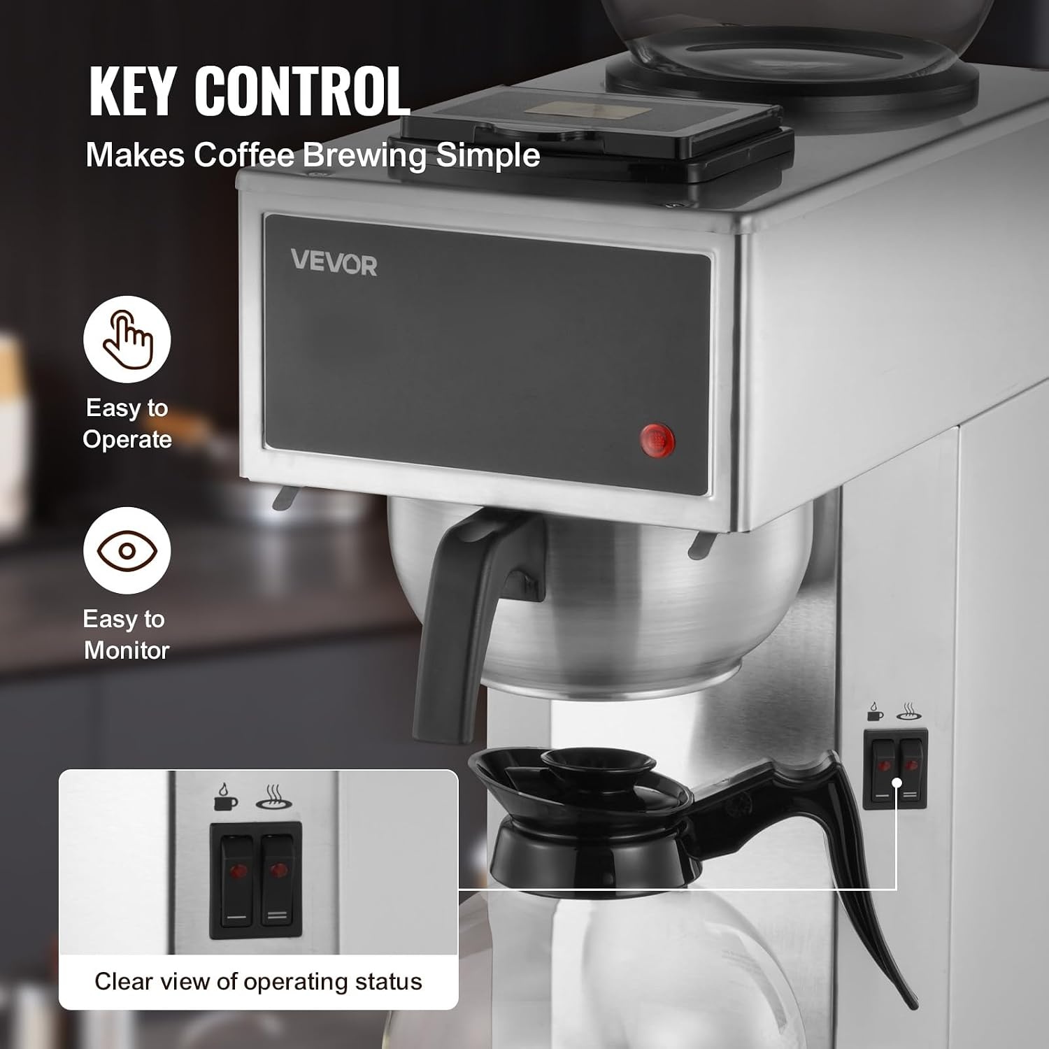 image:imageVEVOR Commercial Drip Coffee Maker 12 Cups CoffeeMaker Machine with 4 Glass Carafes and 4 Decanter Warmer Plates Stainless Steel Drip Style Coffee Brewer for Restaurant Office Coffee Shop amp Home2 Warmer Plates