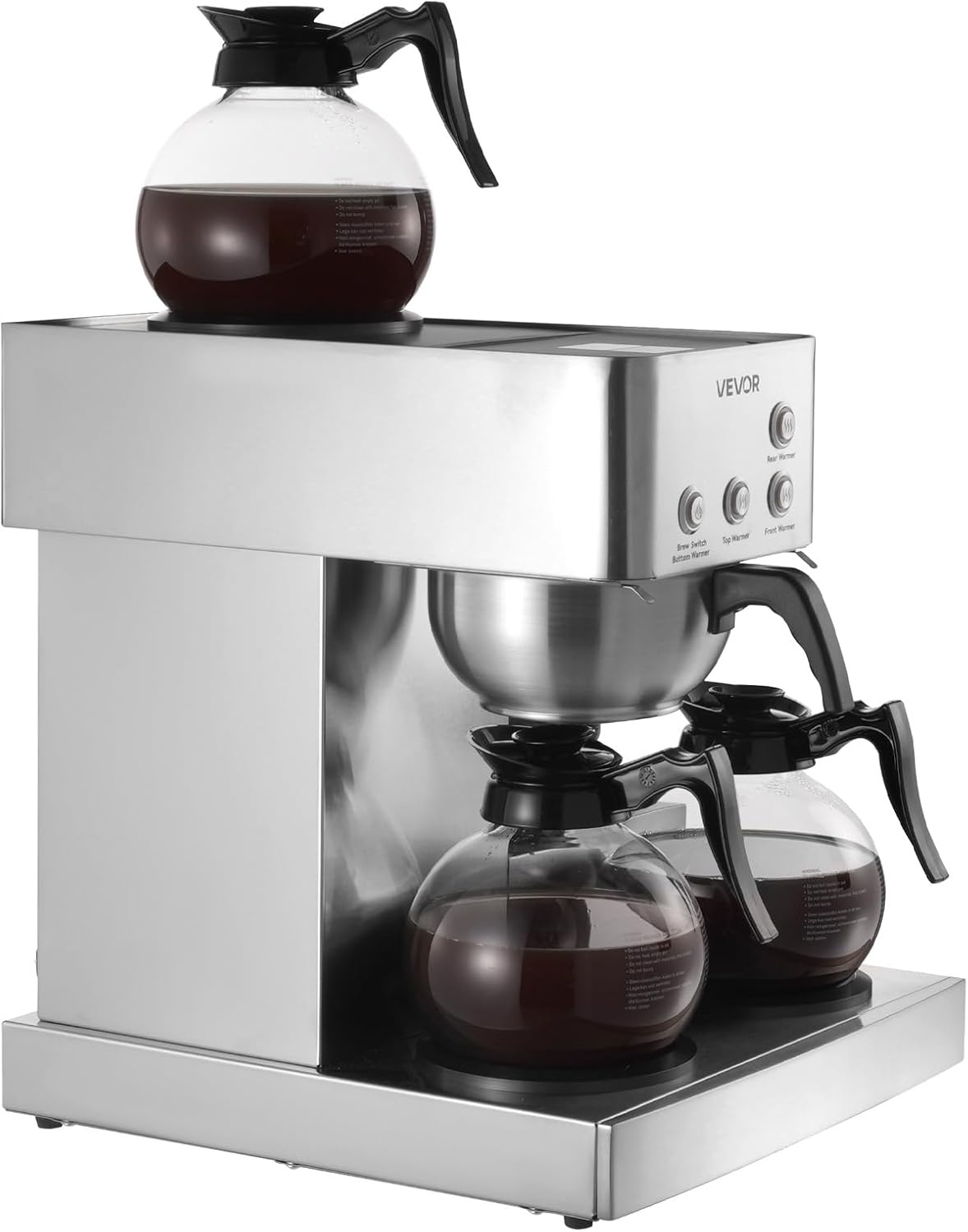 image:imageVEVOR Commercial Drip Coffee Maker 12 Cups CoffeeMaker Machine with 4 Glass Carafes and 4 Decanter Warmer Plates Stainless Steel Drip Style Coffee Brewer for Restaurant Office Coffee Shop amp Home4 Warmer Plates