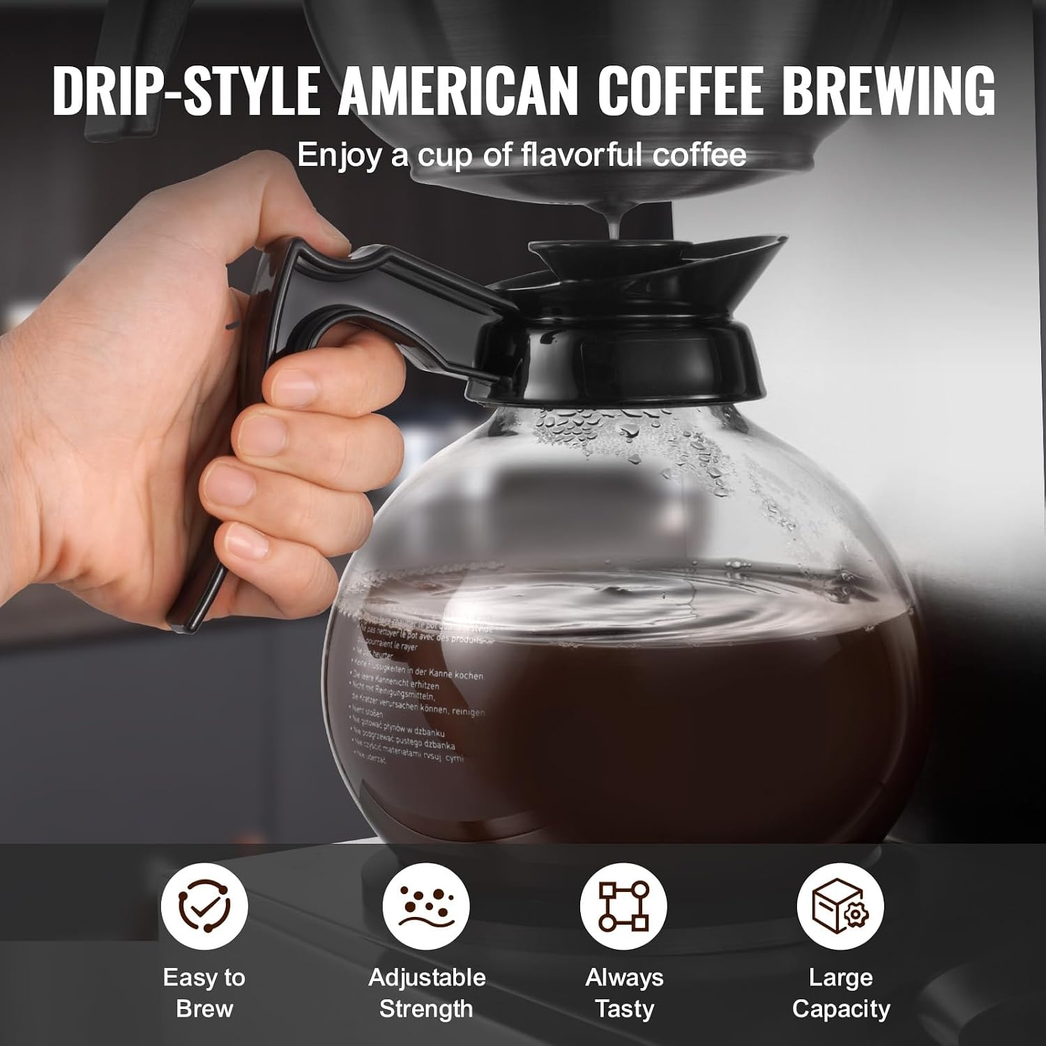 image:imageVEVOR Commercial Drip Coffee Maker 12 Cups CoffeeMaker Machine with 4 Glass Carafes and 4 Decanter Warmer Plates Stainless Steel Drip Style Coffee Brewer for Restaurant Office Coffee Shop amp Home4 Warmer Plates