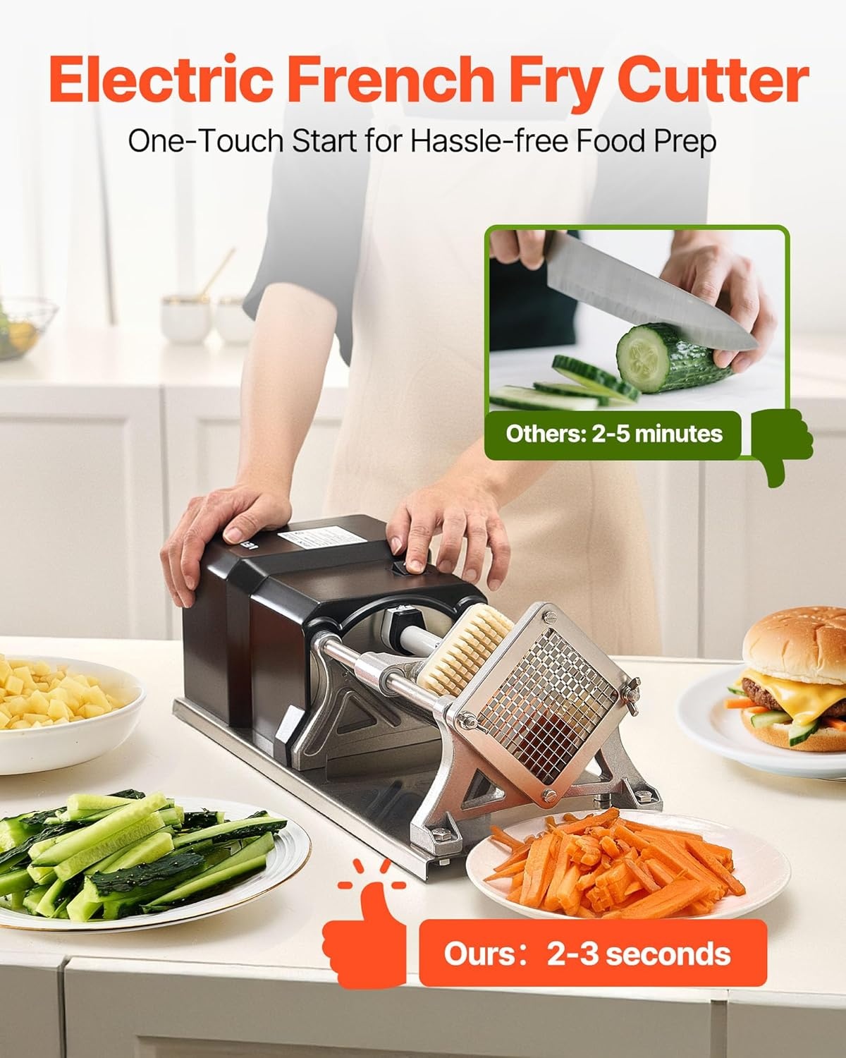 image:imageVEVOR Commercial French Fry Cutter Stainless Steel Vegetable Fruit Chopper with 3 Replacement Blades 12Inch 38Inch 14Inch Electric Potato Slicer Dicer for Restaurants amp Home Kitchen12 Inch 38 Inch 14 Inch