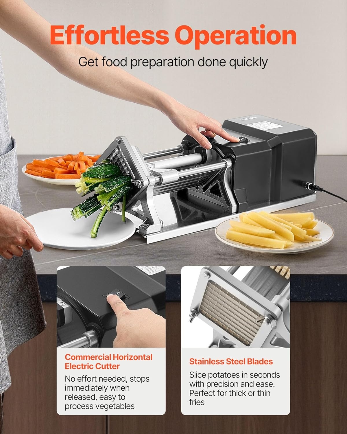 image:imageVEVOR Commercial French Fry Cutter Stainless Steel Vegetable Fruit Chopper with 3 Replacement Blades 12Inch 38Inch 14Inch Electric Potato Slicer Dicer for Restaurants amp Home Kitchen12 Inch 38 Inch 14 Inch