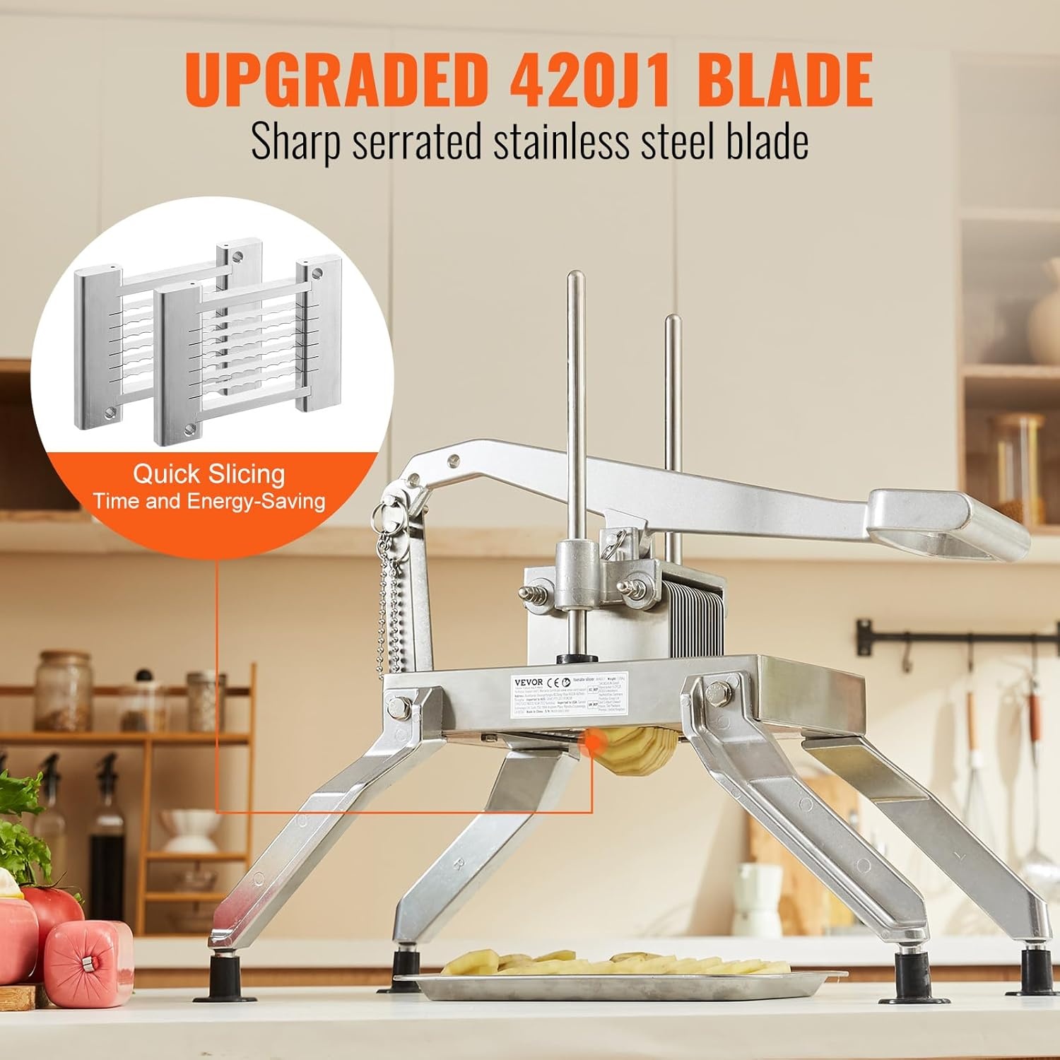 image:imageVEVOR Commercial Vegetable Slicer 38 and 316 Tomato Slicer Stainless Steel and Aluminum Alloy Vegetable Cutter Slicer Manual Tomato Slicer with Nonslip Feet for Tomatoes Potatoes Onions38 316