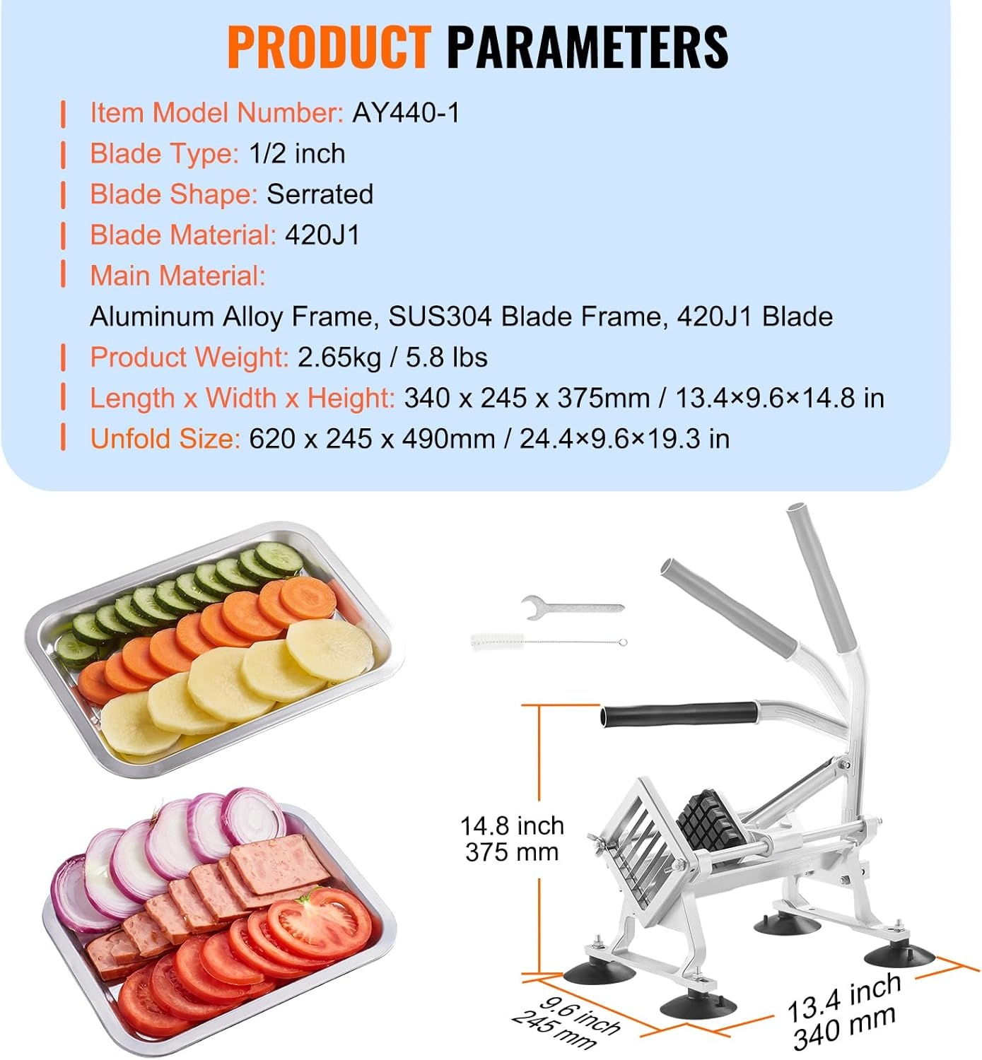 image:imageVEVOR Commercial Vegetable Slicer 38 and 316 Tomato Slicer Stainless Steel and Aluminum Alloy Vegetable Cutter Slicer Manual Tomato Slicer with Nonslip Feet for Tomatoes Potatoes Onions12