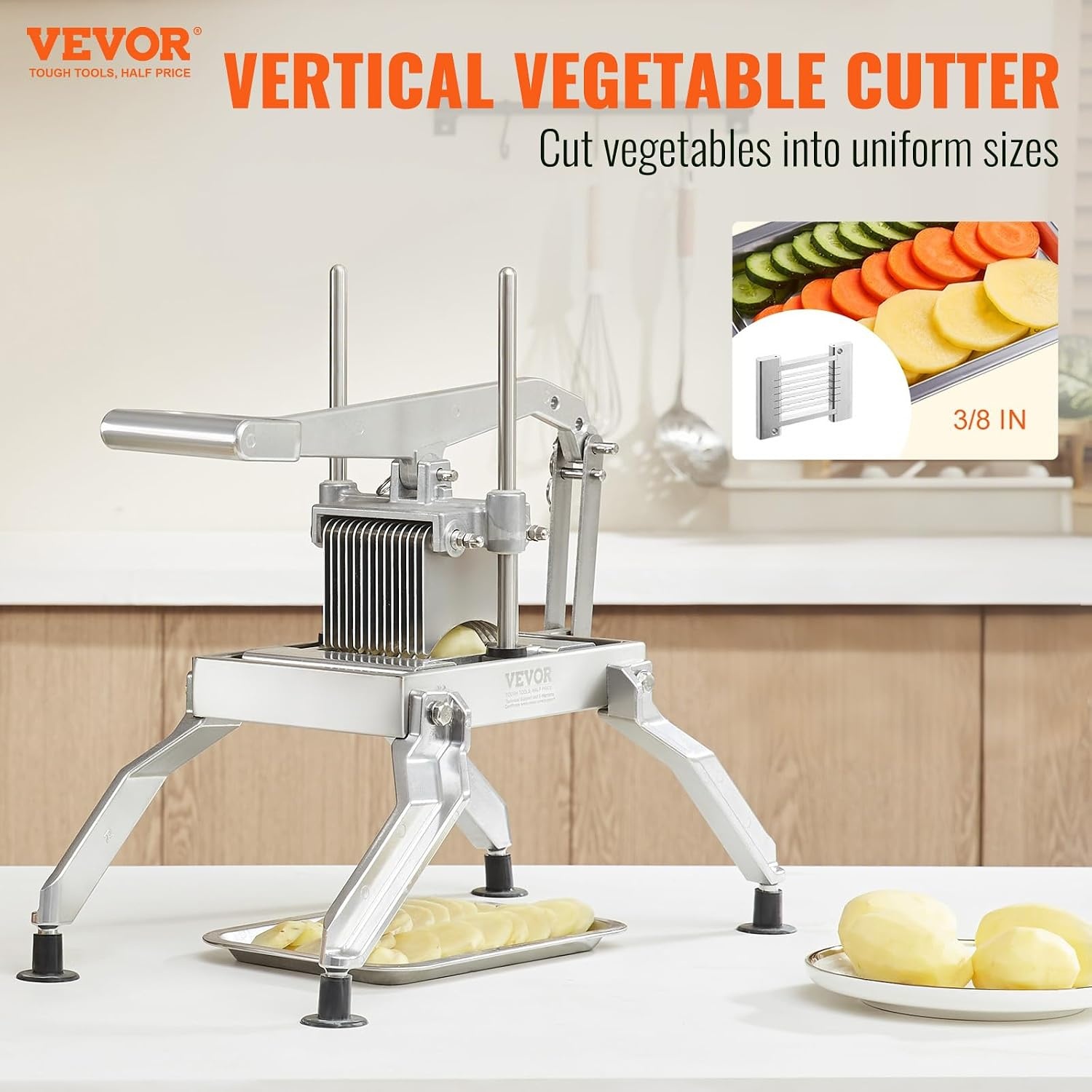 image:imageVEVOR Commercial Vegetable Slicer 38 and 316 Tomato Slicer Stainless Steel and Aluminum Alloy Vegetable Cutter Slicer Manual Tomato Slicer with Nonslip Feet for Tomatoes Potatoes Onions38 316