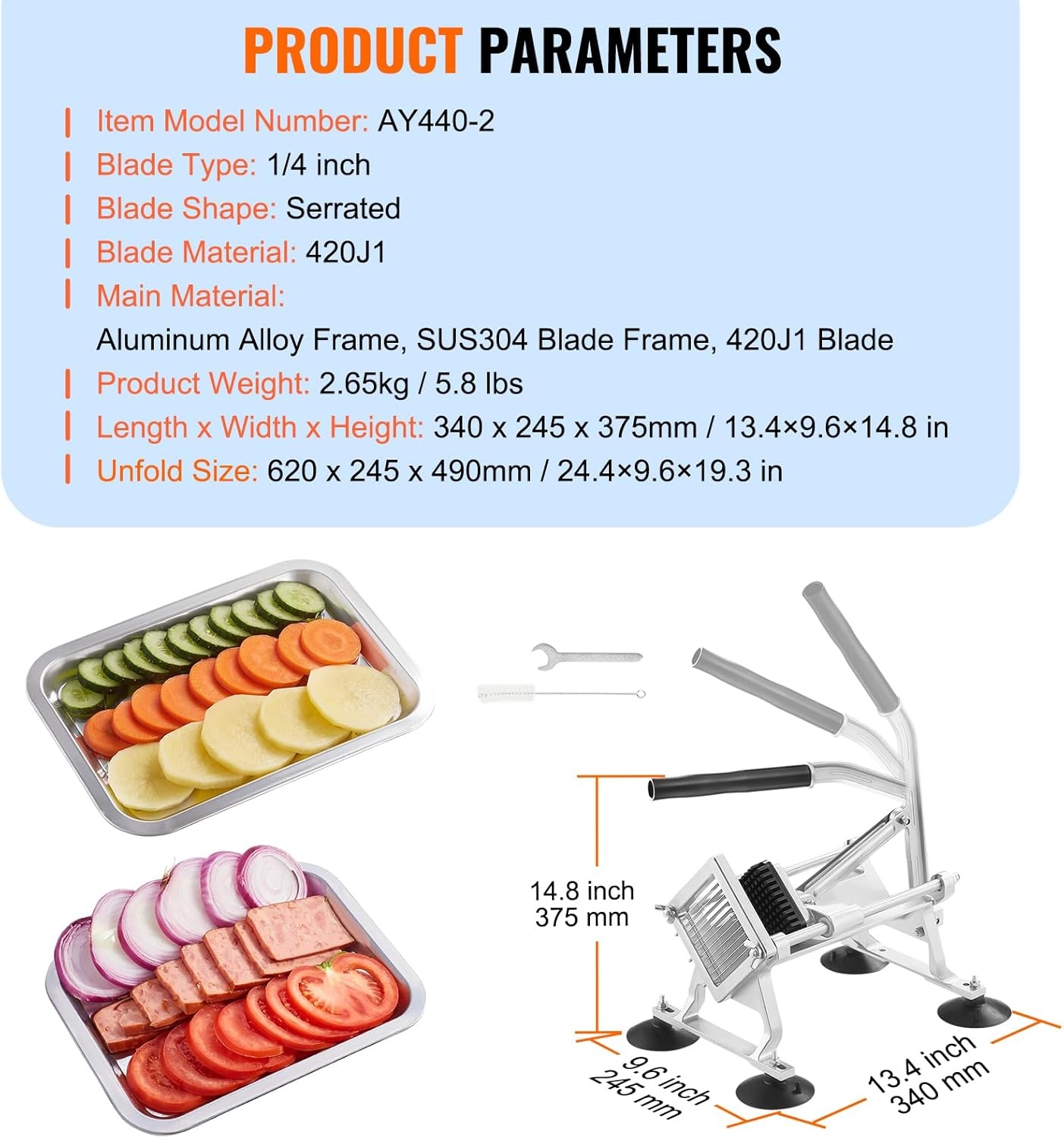 image:imageVEVOR Commercial Vegetable Slicer 38 and 316 Tomato Slicer Stainless Steel and Aluminum Alloy Vegetable Cutter Slicer Manual Tomato Slicer with Nonslip Feet for Tomatoes Potatoes Onions14