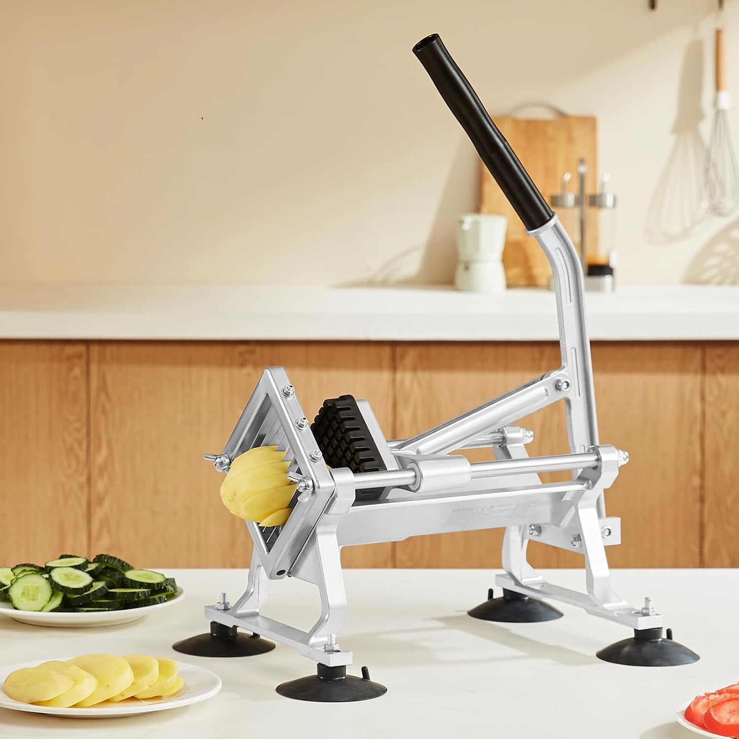image:imageVEVOR Commercial Vegetable Slicer 38 and 316 Tomato Slicer Stainless Steel and Aluminum Alloy Vegetable Cutter Slicer Manual Tomato Slicer with Nonslip Feet for Tomatoes Potatoes Onions38