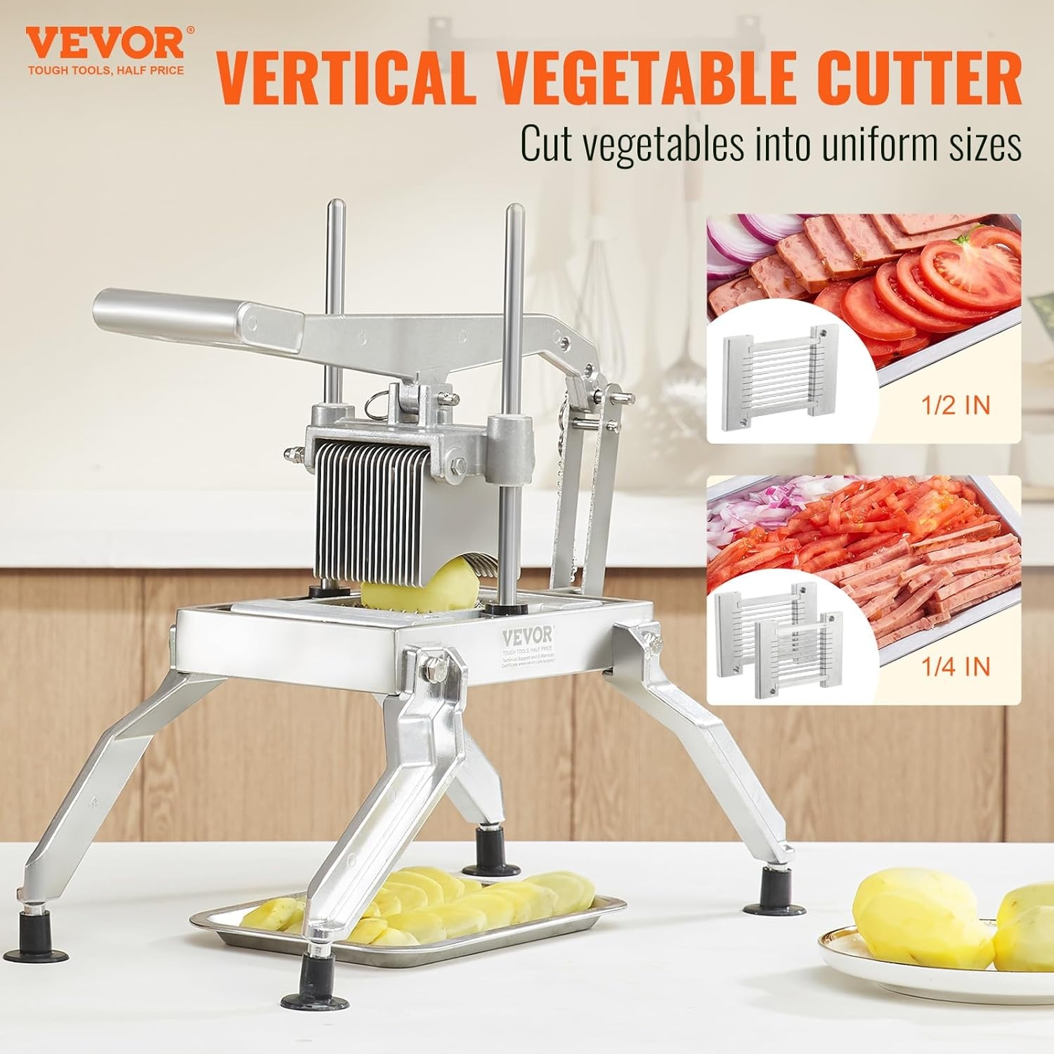 image:imageVEVOR Commercial Vegetable Slicer 38 and 316 Tomato Slicer Stainless Steel and Aluminum Alloy Vegetable Cutter Slicer Manual Tomato Slicer with Nonslip Feet for Tomatoes Potatoes Onions14 12