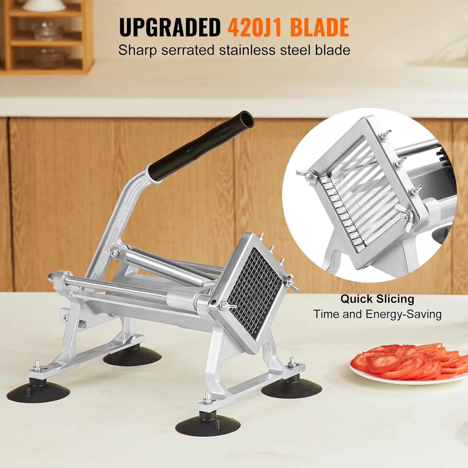 image:imageVEVOR Commercial Vegetable Slicer 38 and 316 Tomato Slicer Stainless Steel and Aluminum Alloy Vegetable Cutter Slicer Manual Tomato Slicer with Nonslip Feet for Tomatoes Potatoes Onions14