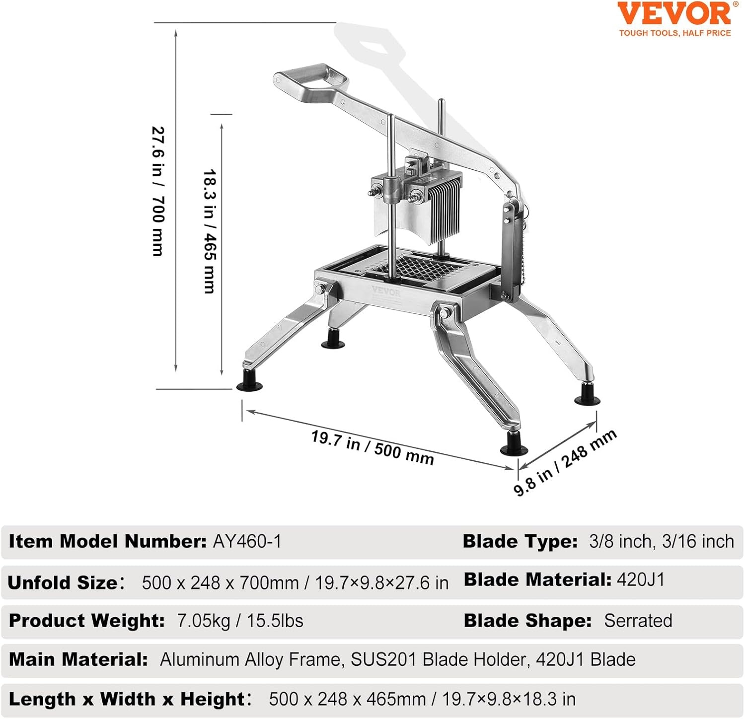 image:imageVEVOR Commercial Vegetable Slicer 38 and 316 Tomato Slicer Stainless Steel and Aluminum Alloy Vegetable Cutter Slicer Manual Tomato Slicer with Nonslip Feet for Tomatoes Potatoes Onions38 316