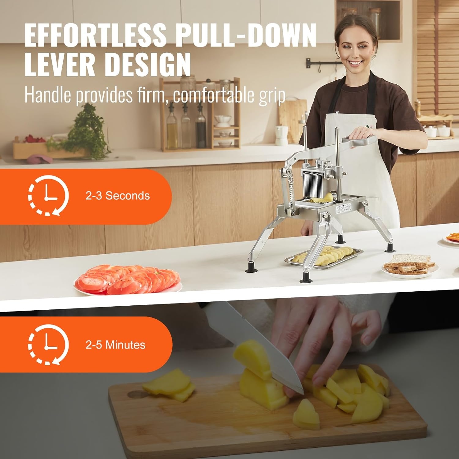 image:imageVEVOR Commercial Vegetable Slicer 38 and 316 Tomato Slicer Stainless Steel and Aluminum Alloy Vegetable Cutter Slicer Manual Tomato Slicer with Nonslip Feet for Tomatoes Potatoes Onions38 316