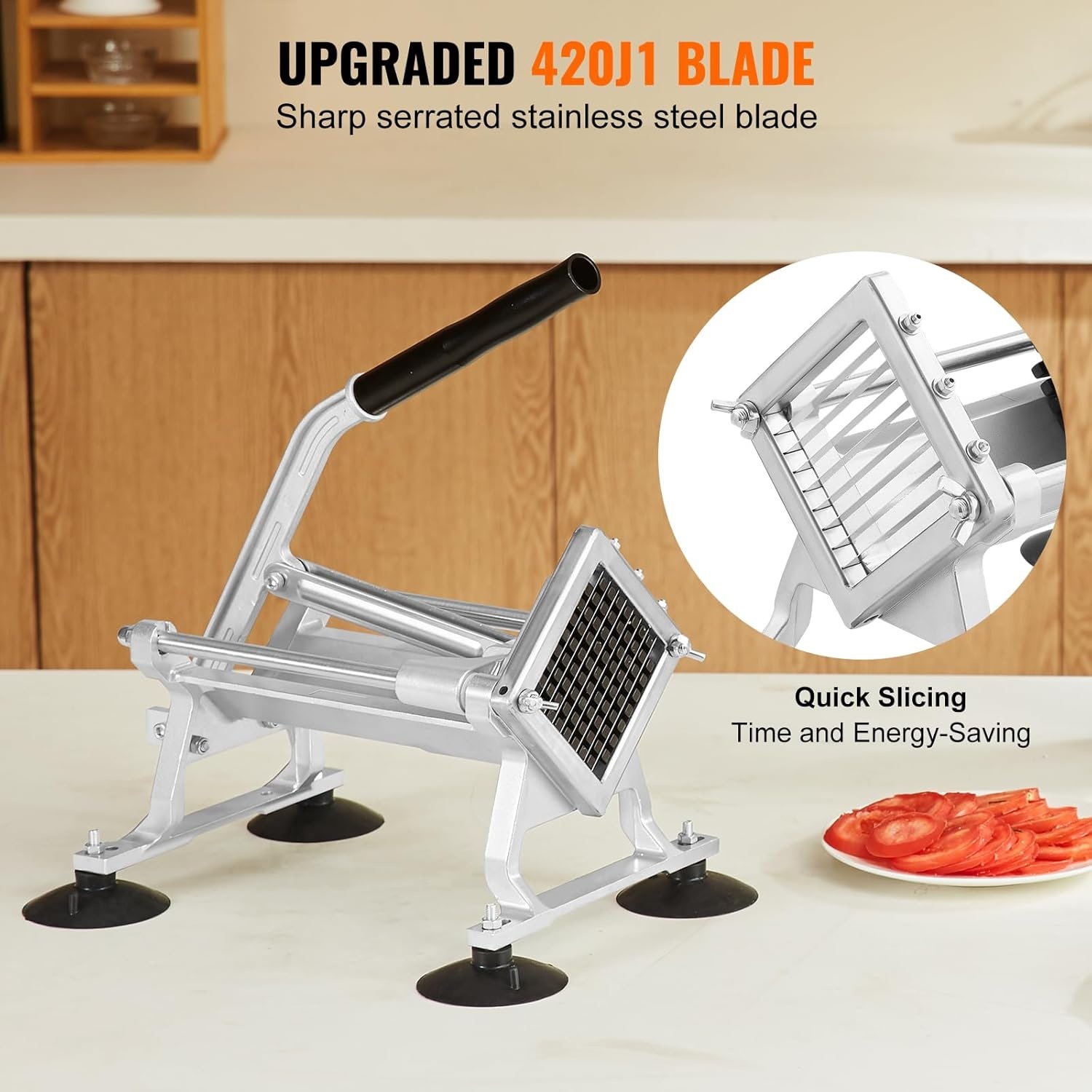 image:imageVEVOR Commercial Vegetable Slicer 38 and 316 Tomato Slicer Stainless Steel and Aluminum Alloy Vegetable Cutter Slicer Manual Tomato Slicer with Nonslip Feet for Tomatoes Potatoes Onions38