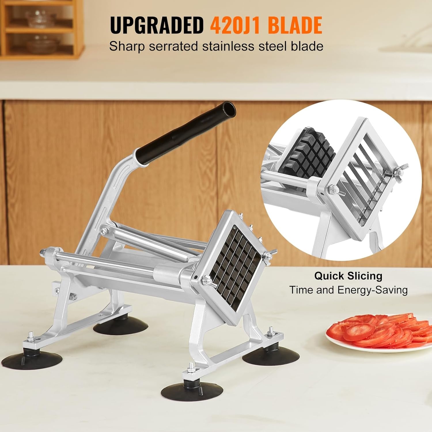 image:imageVEVOR Commercial Vegetable Slicer 38 and 316 Tomato Slicer Stainless Steel and Aluminum Alloy Vegetable Cutter Slicer Manual Tomato Slicer with Nonslip Feet for Tomatoes Potatoes Onions12