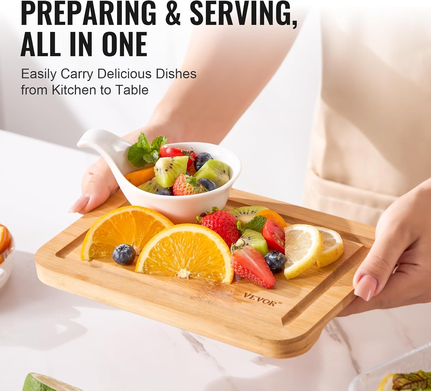 image:imageVEVOR Cutting Board 3 Pieces Premium Versatile Bamboo Cutting Board FoodGrade Oil and Juice GrooveSturdy Durable Chopping Board Builtin Handle Wooden for Display Chopping Serving