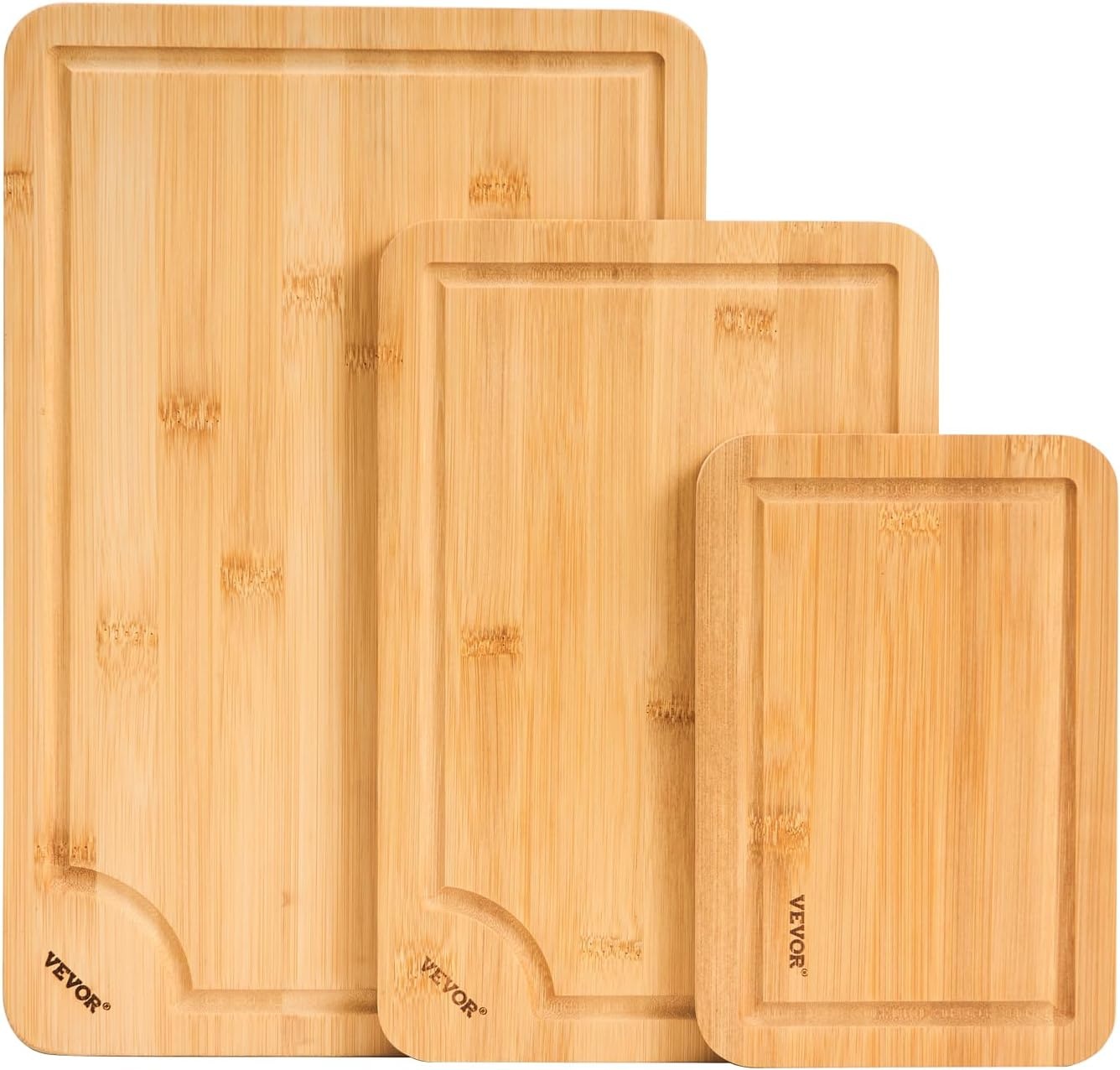 image:imageVEVOR Cutting Board 3 Pieces Premium Versatile Bamboo Cutting Board FoodGrade Oil and Juice GrooveSturdy Durable Chopping Board Builtin Handle Wooden for Display Chopping Serving