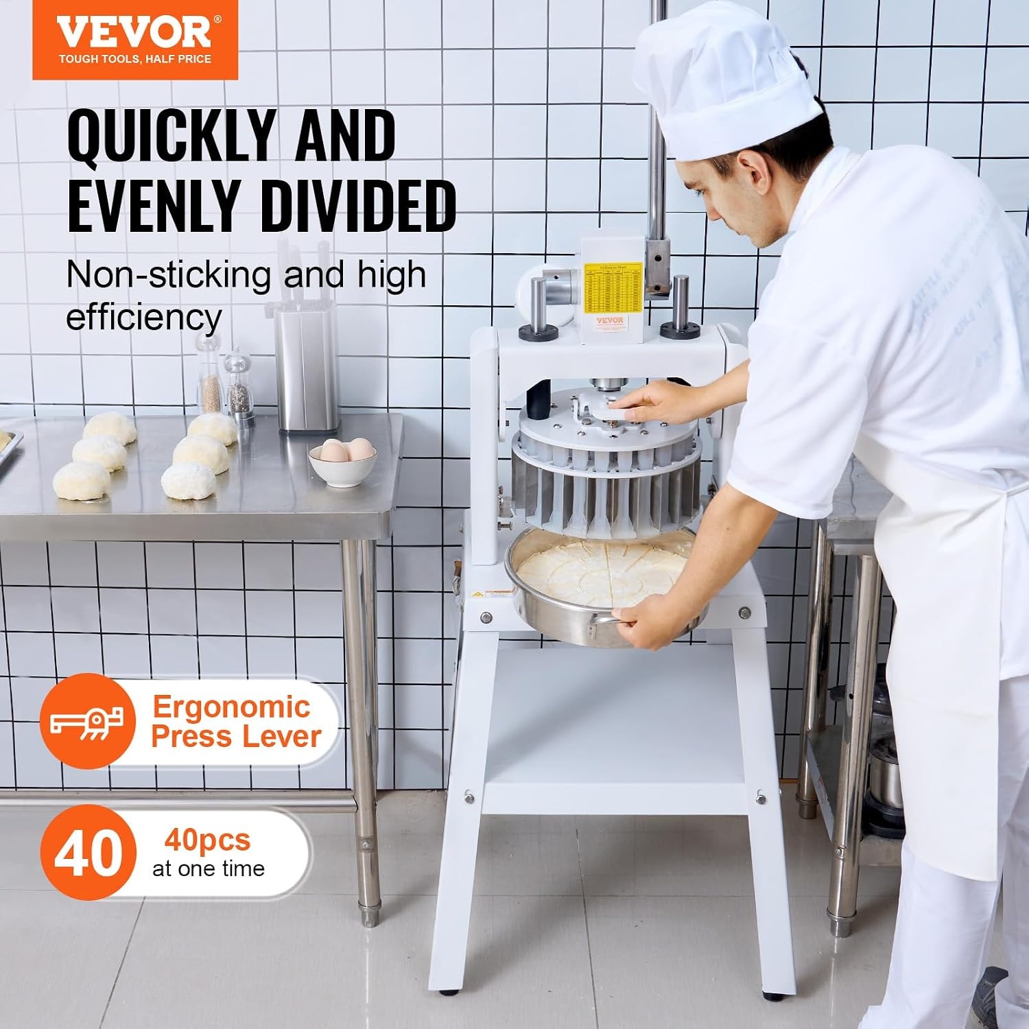 image:imageVEVOR Dough Divider40PCS Manual Dough Divider Cutter106oz 494oz Dough Press Dough Cutting with 304 Stainless Steel Tray and BladePastry Divider for BakeryRestaurantCommercial Food Preparation40PCSManual