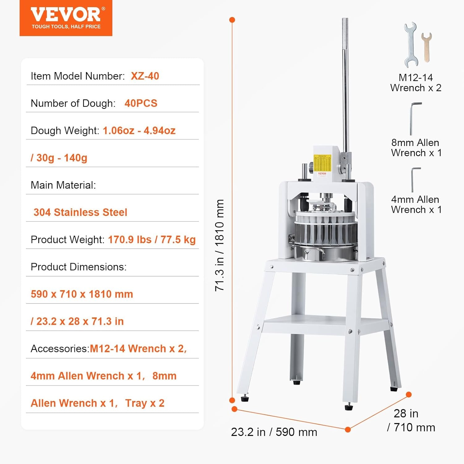 image:imageVEVOR Dough Divider40PCS Manual Dough Divider Cutter106oz 494oz Dough Press Dough Cutting with 304 Stainless Steel Tray and BladePastry Divider for BakeryRestaurantCommercial Food Preparation40PCSManual