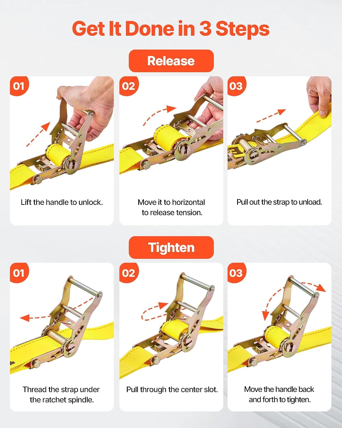 image:imageVEVOR ETrack Ratchet Straps 8 Pack 2 x 15 Heavy Duty Cargo TieDowns 4400 lbs Breaking Strength Standard E Track Fitting Tie Down ETrack Spring Fittings for Cargo Vans Trucks Trailers