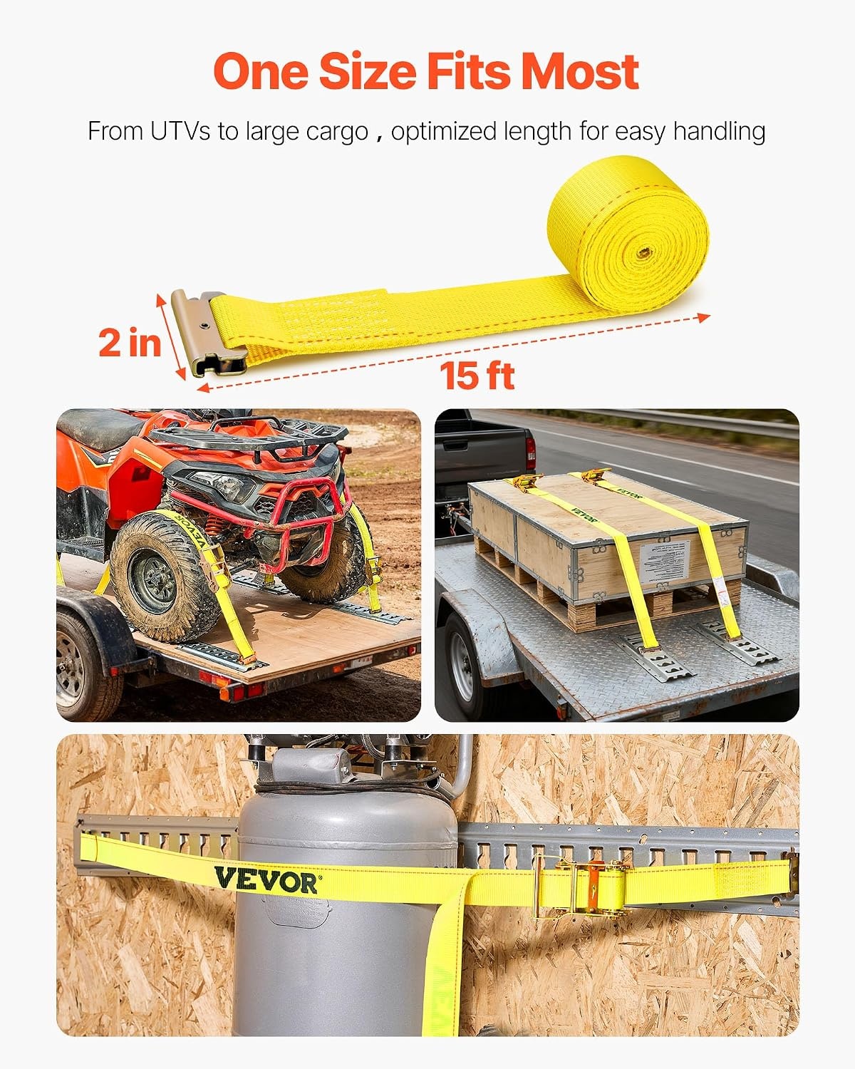 image:imageVEVOR ETrack Ratchet Straps 8 Pack 2 x 15 Heavy Duty Cargo TieDowns 4400 lbs Breaking Strength Standard E Track Fitting Tie Down ETrack Spring Fittings for Cargo Vans Trucks Trailers